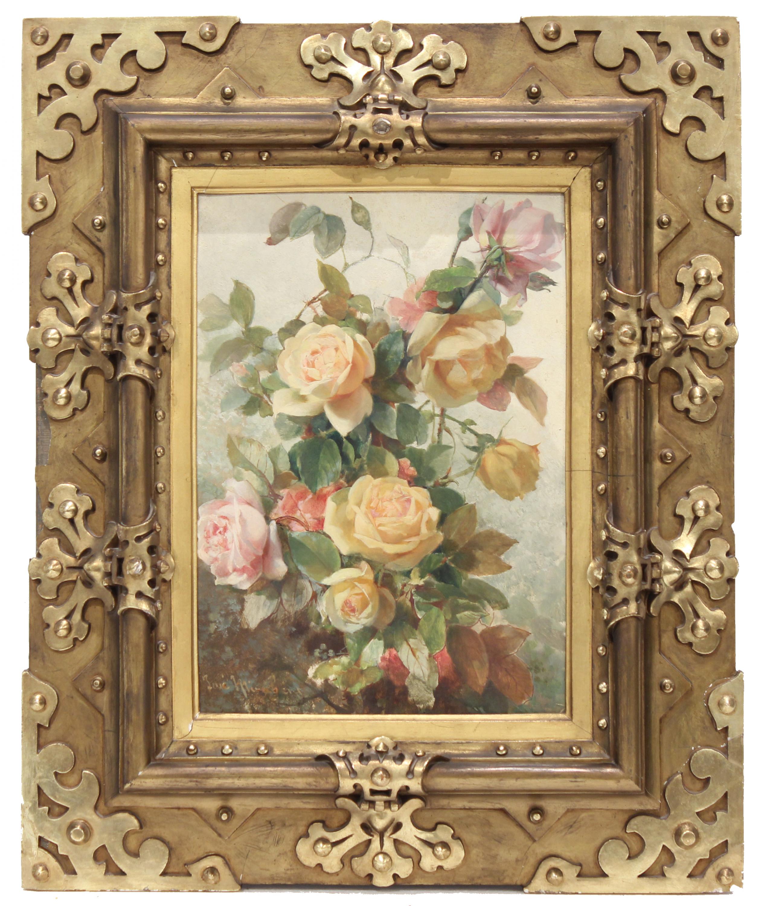JOSÉ MIRABENT I GATELL (1831-1899), Rosas, Óleo sobre tabla