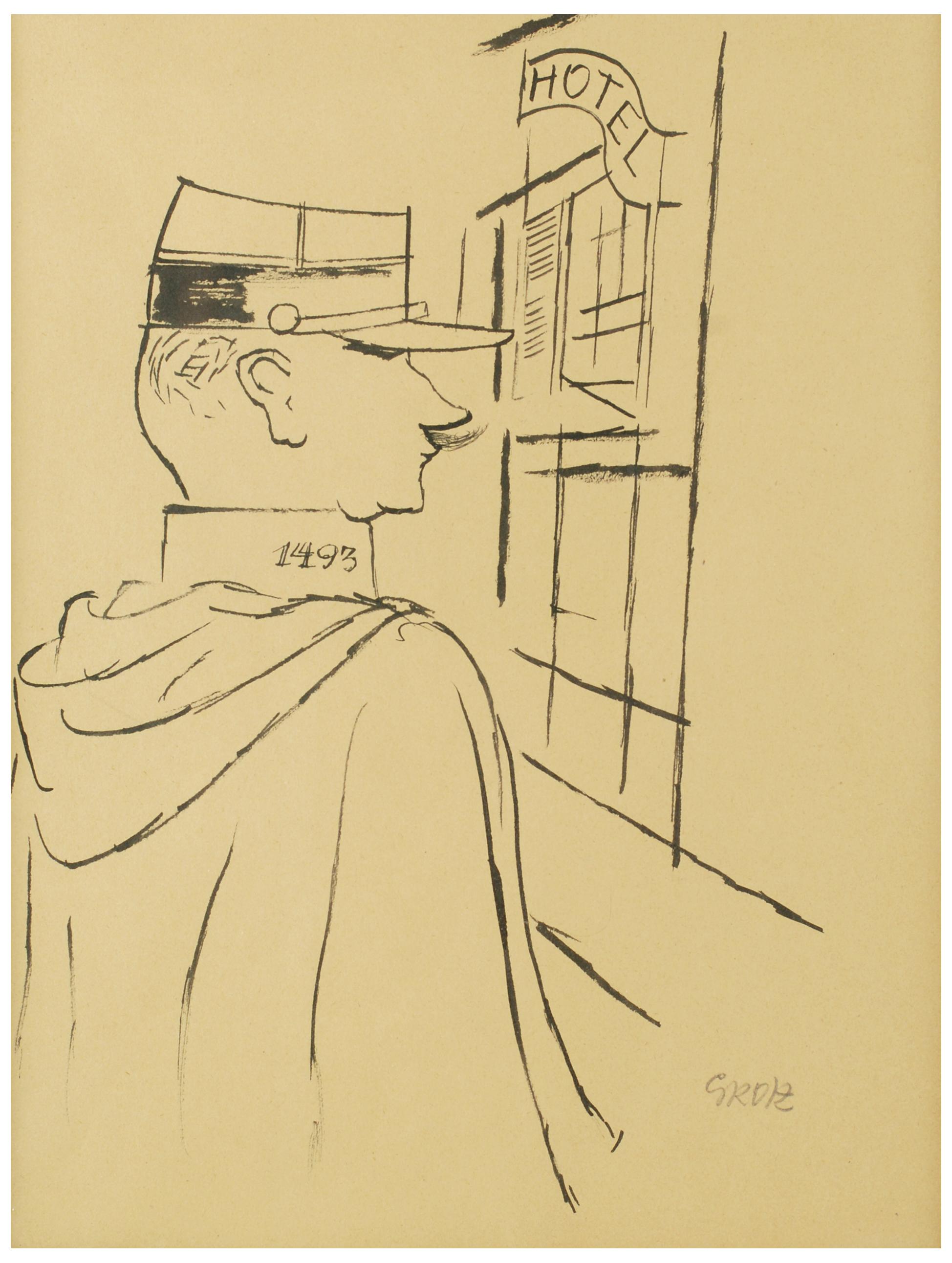 GEORG GROSZ (1893-1959), Policía francés, Tinta sobre papel