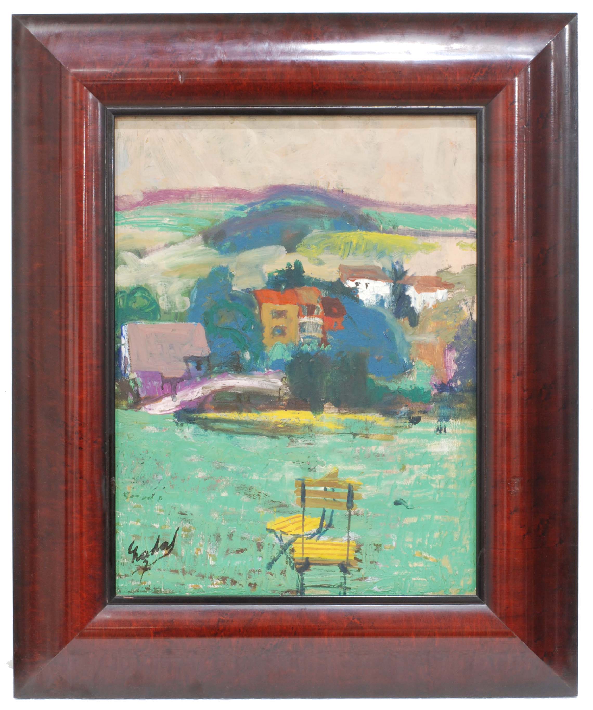 CARLES NADAL (1917-1998), Paisaje con sillas., Óleo sobre l