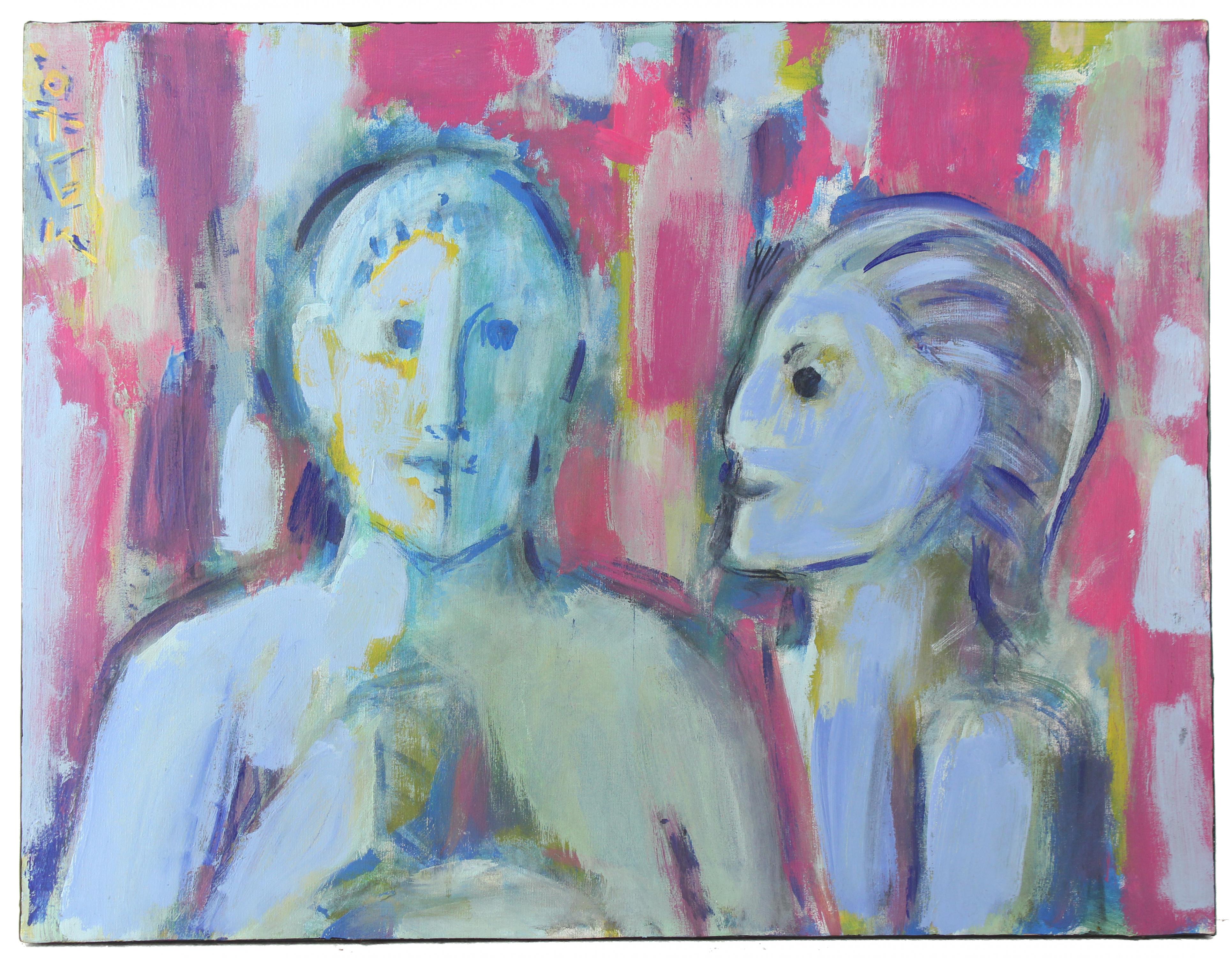 PERE GASTÓ (1908-1997), "Home i dona", Óleo sobre lienzo