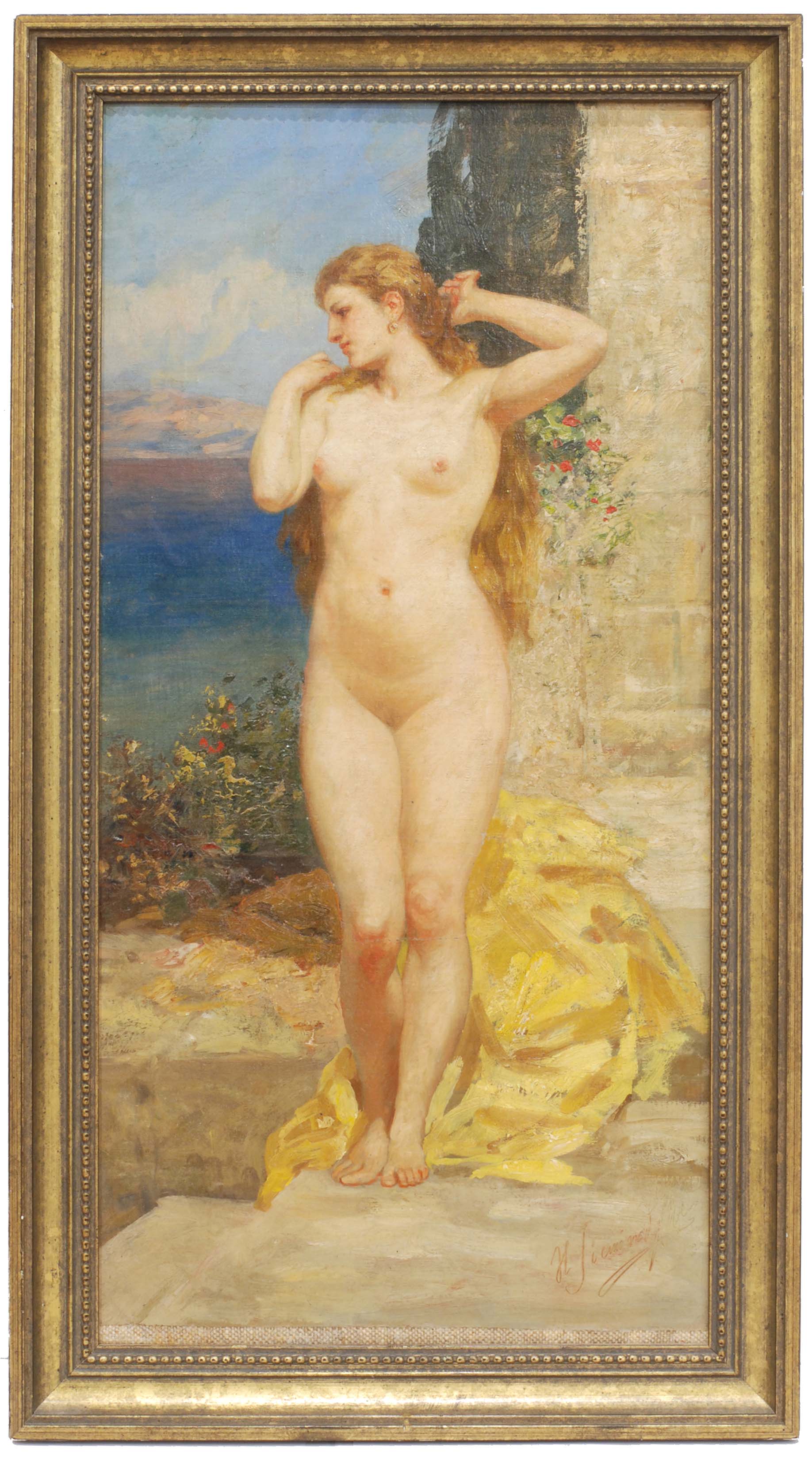HENRYK SIEMIRADZKI (1843 - 1902), Friné., Óleo sobre lienzo.