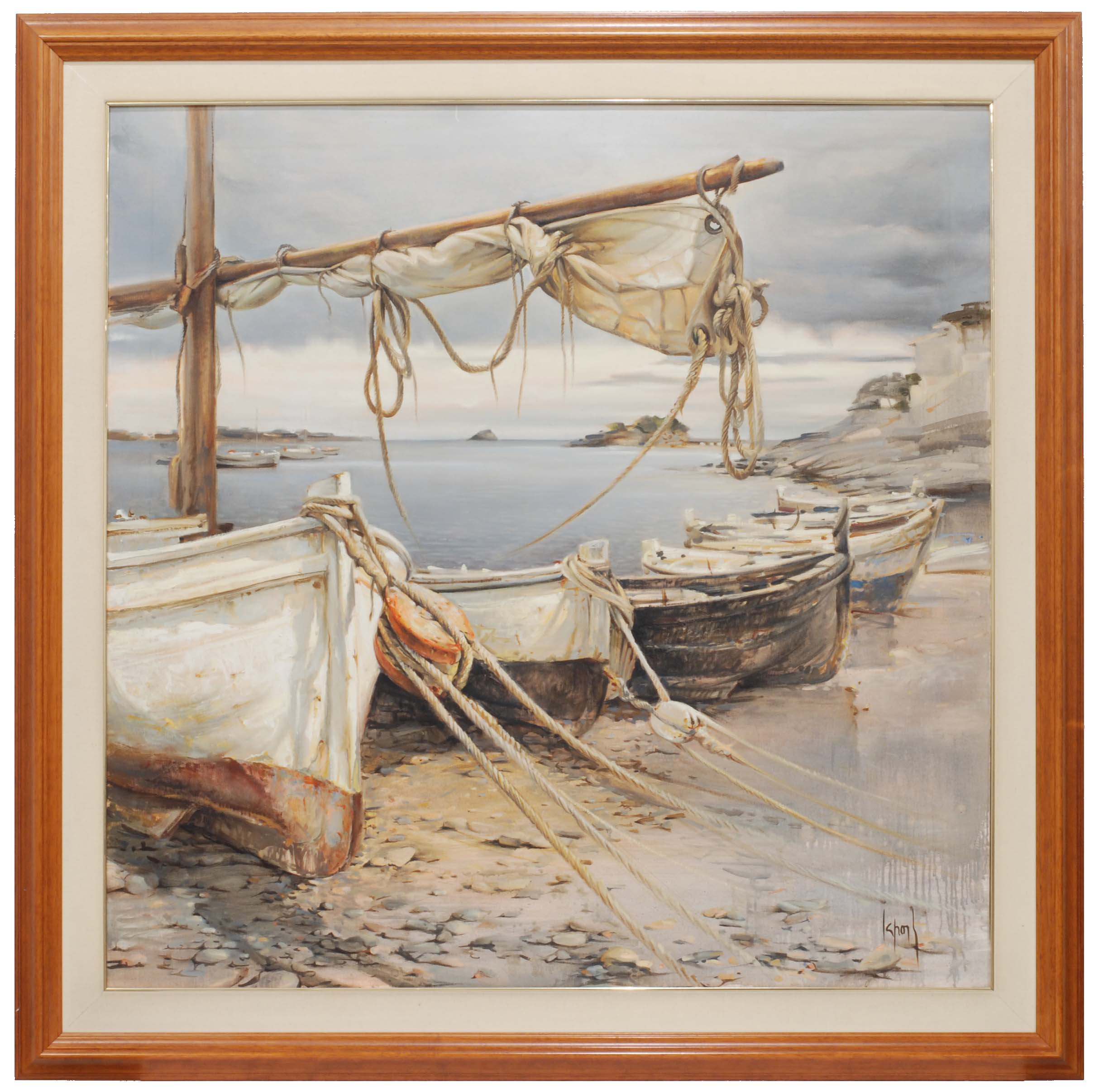 JAUME LAPORTA (1940), Barcas en la playa., Óleo sobre lienz