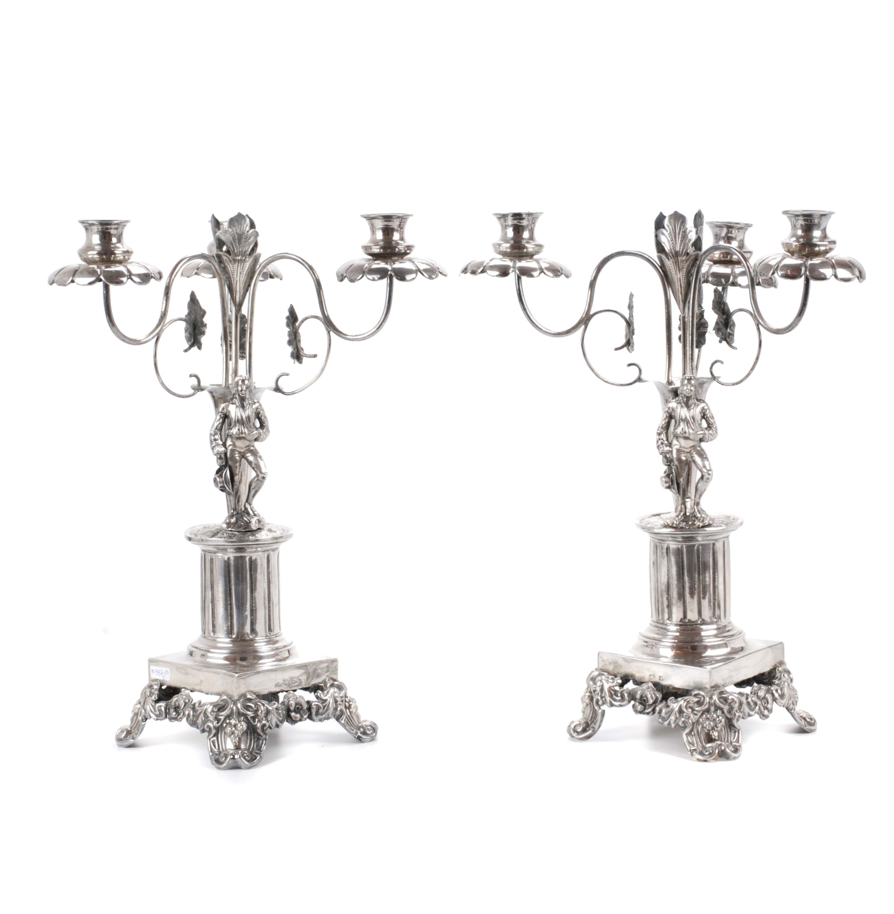 PAREJA DE CANDELABROS BARCELONESES EN PLATA, MED. SIGLO XIX