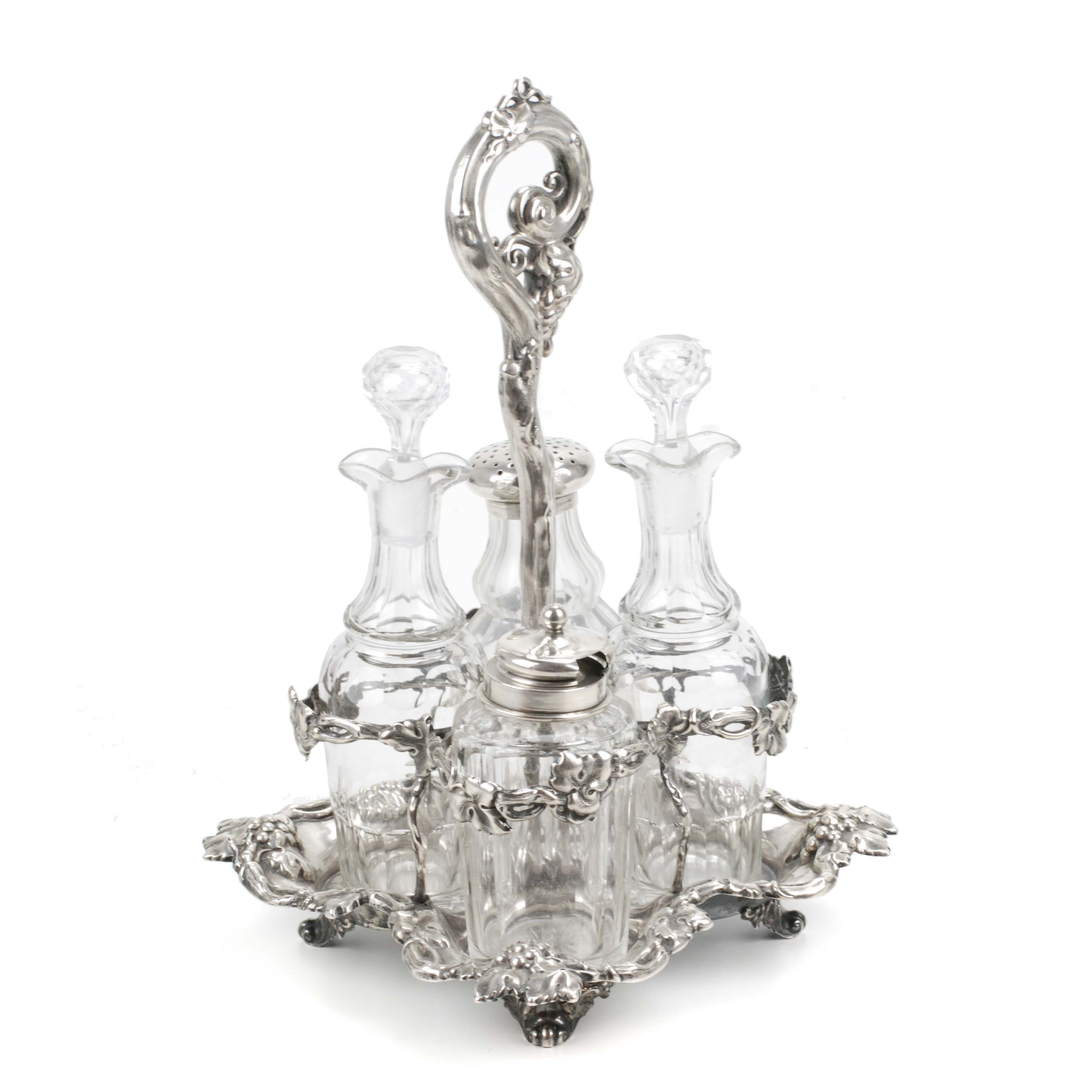 OIL AND VINEGAR CRUET, SILVER AND CRYSTAL, 20TH CENTURY. 