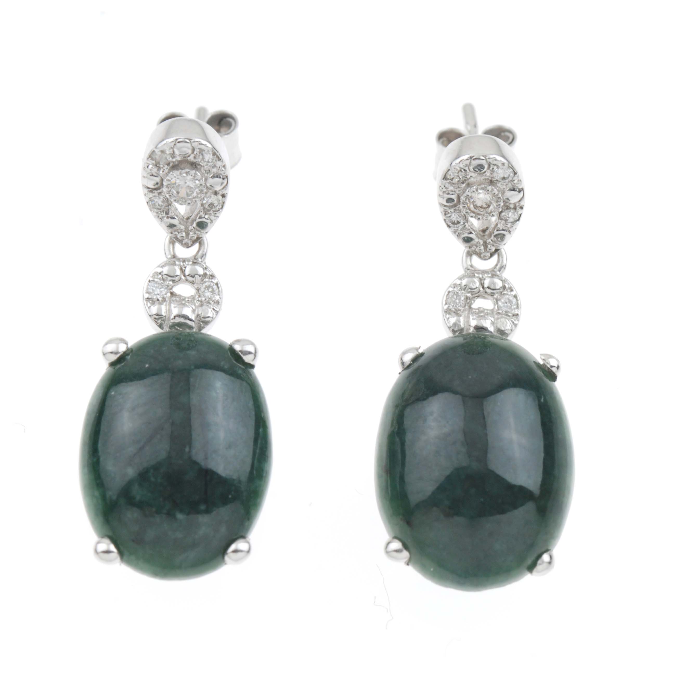 PENDIENTES LARGOS CON DIAMANTES Y AVENTURINA VERDE.