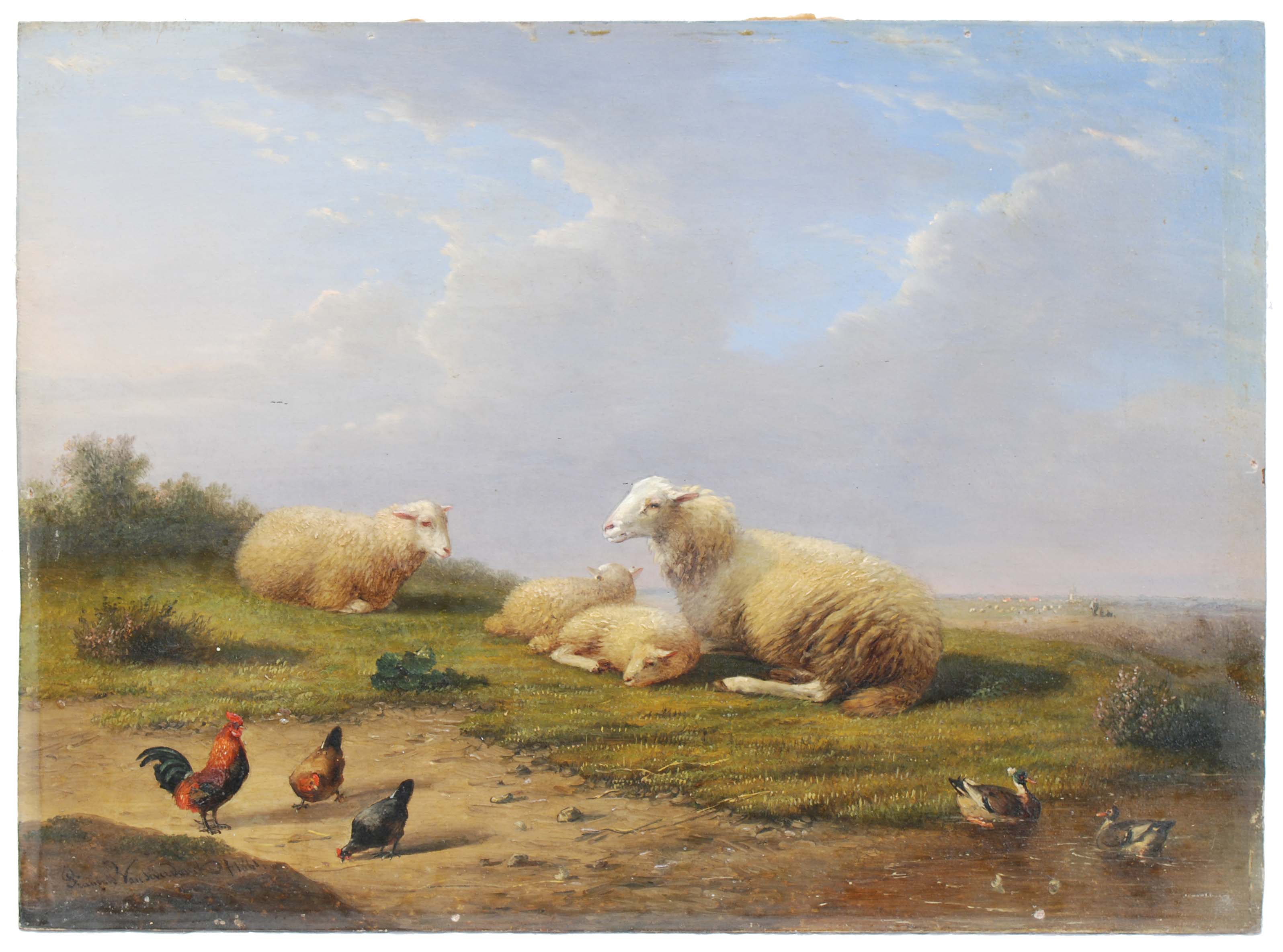 FRANÇOIS VANDEVERDONCK (1848-1875)., "Paisaje con ovejas".