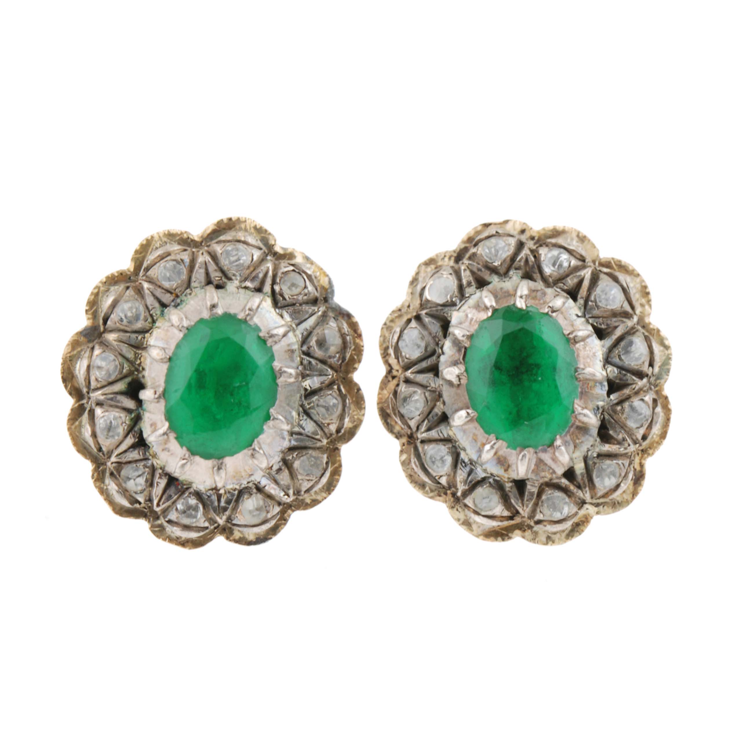 ANTIQUE HALO EARRINGS WITH EMERALD.  