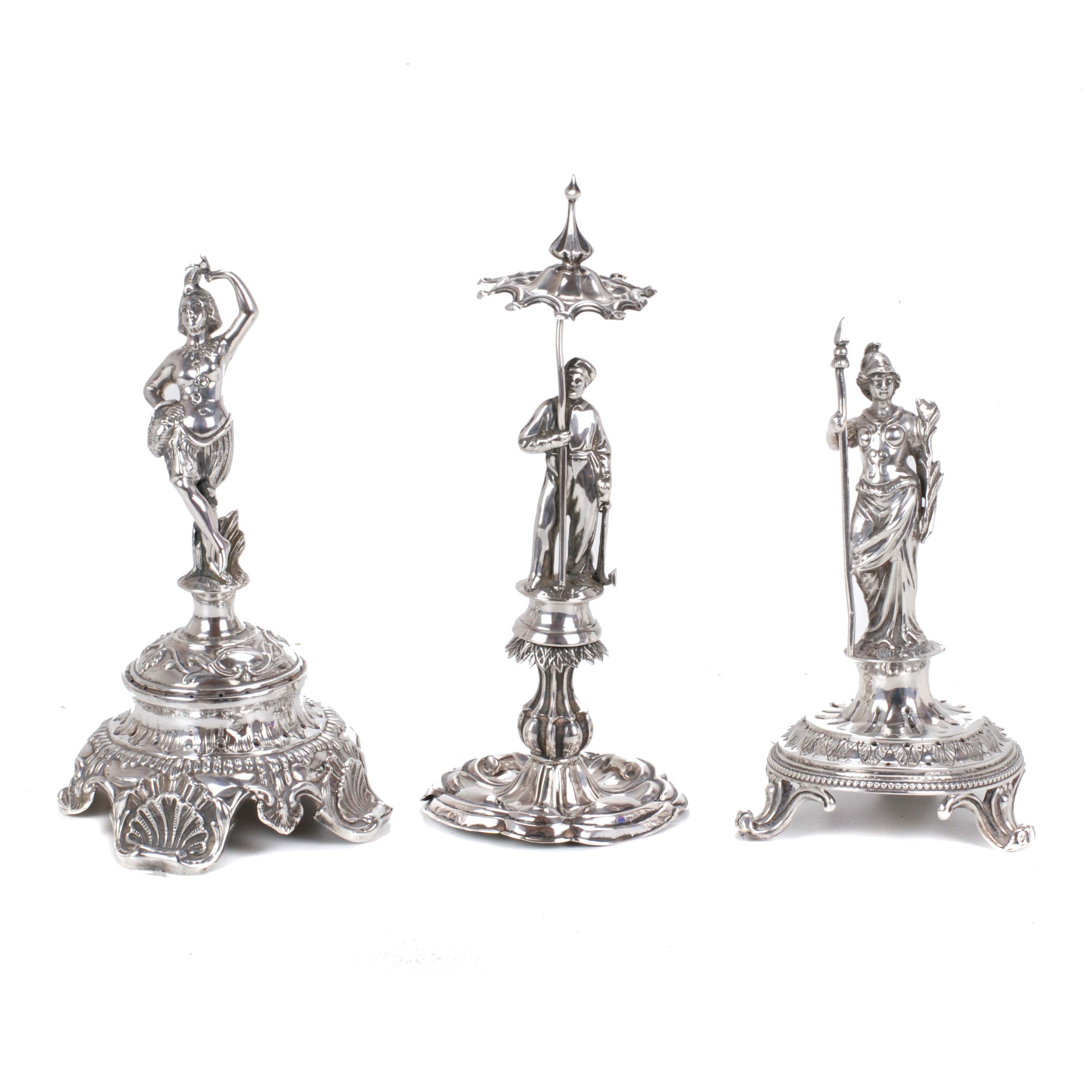 THREE SPANISH SILVER HAT PIN HOLDERS, 19TH CENTURY. 