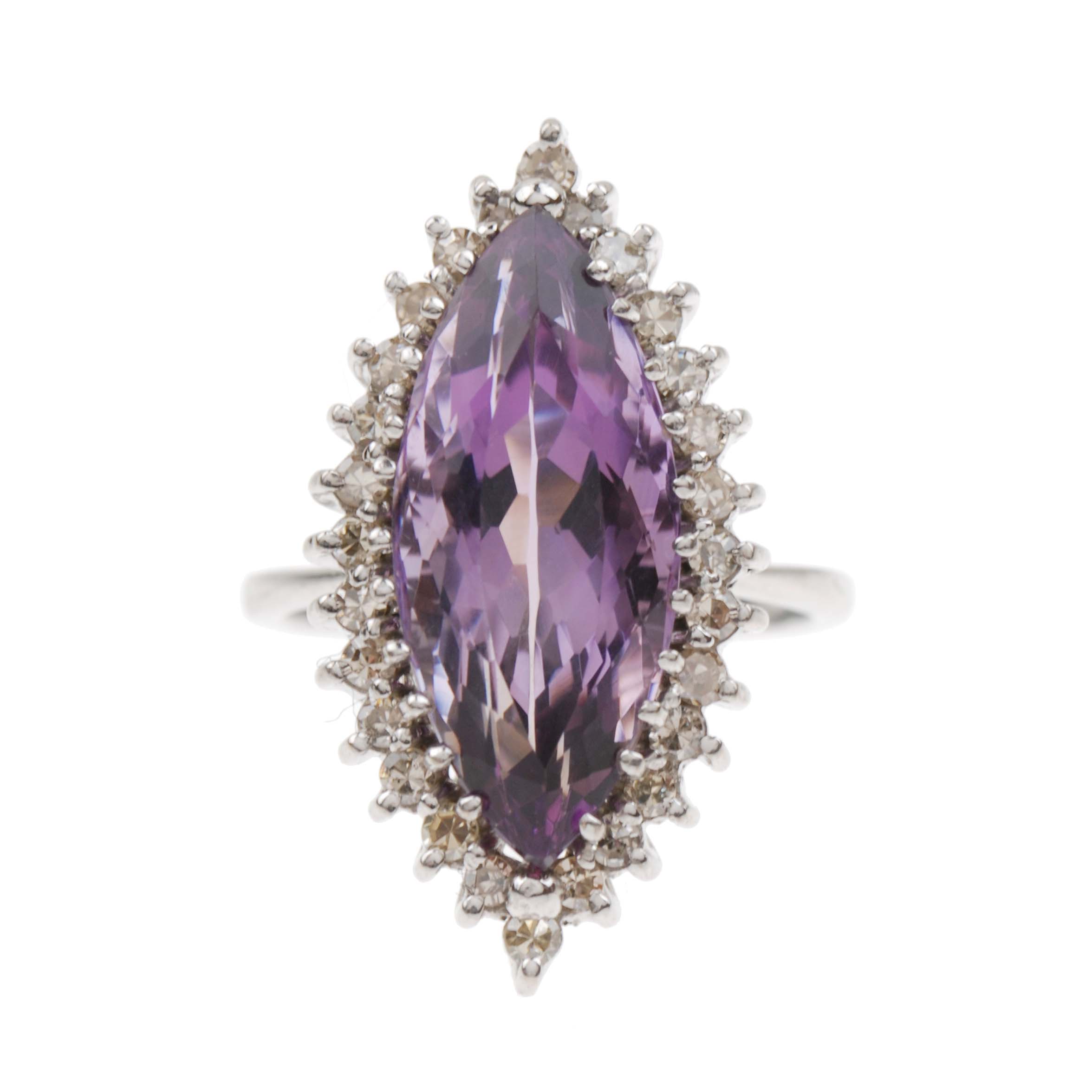 AMETHYST NAVETTE RING.