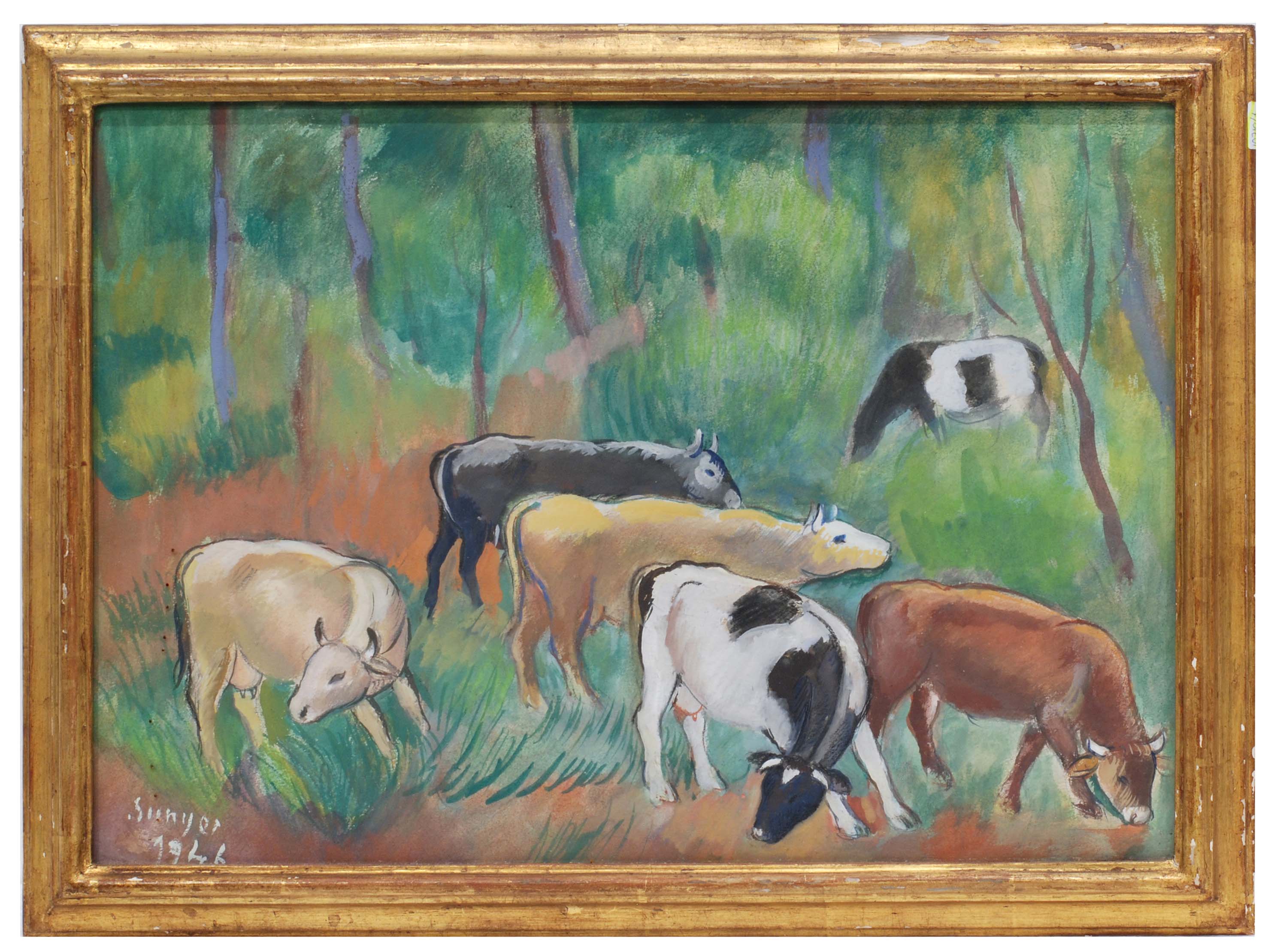 JOAQUIM SUNYER MIRÓ (1874-1956). "Vacas pastando"