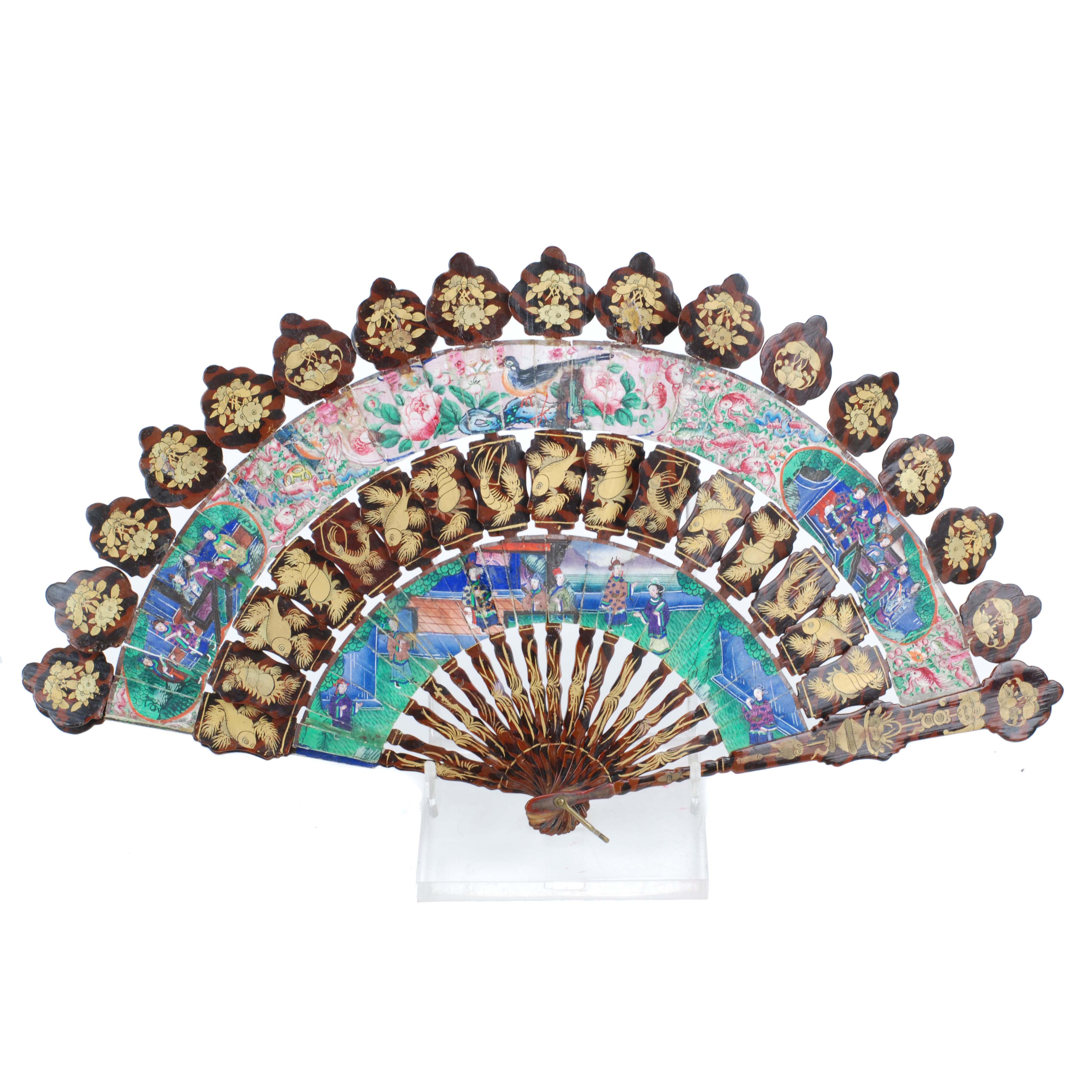 19TH CENTURY CHINESE SCHOOL PEQUEÑO ABANICO DE LAS MIL CARA