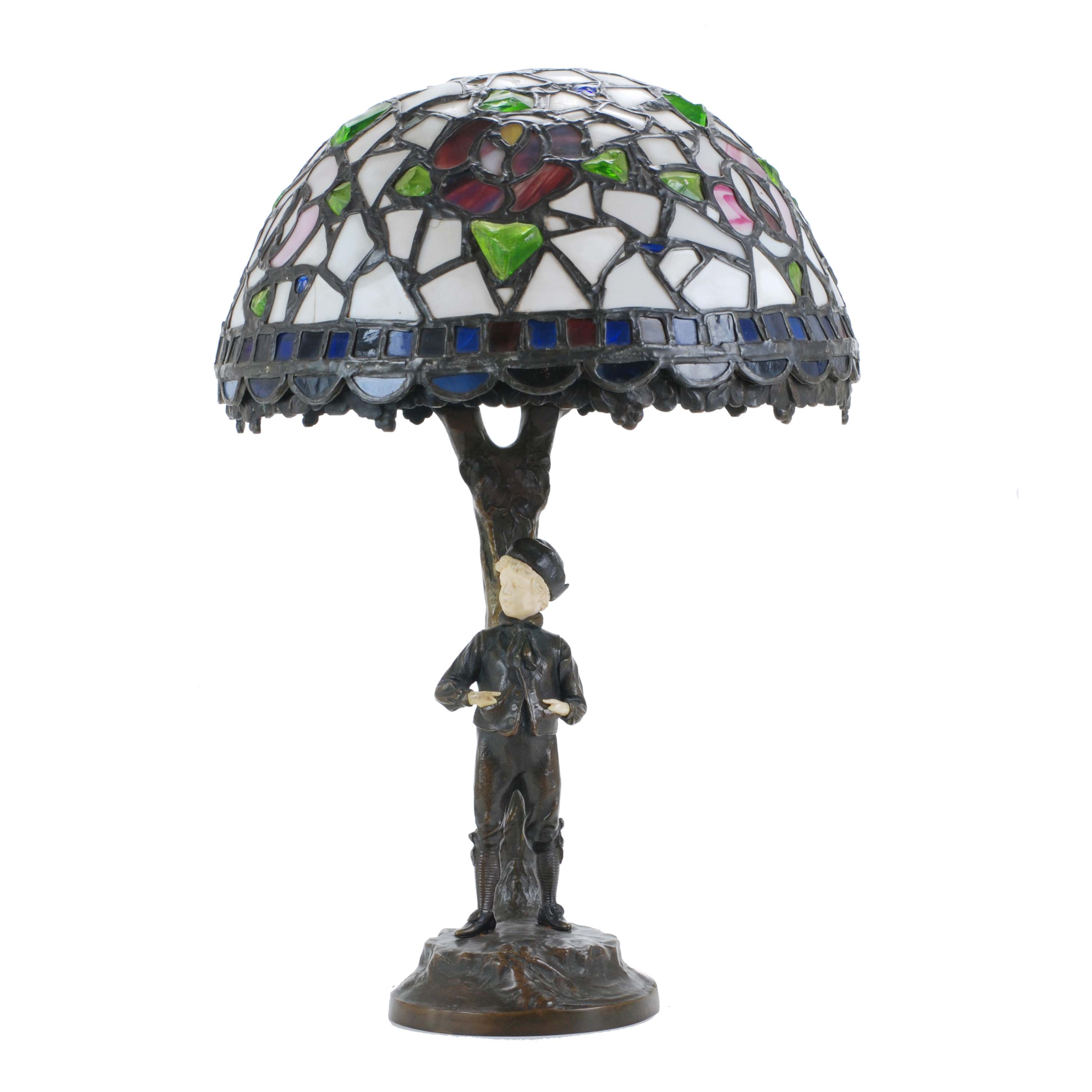 TABLE LAMP WITH BRONZE FIGURE, 20TH CENTURY.