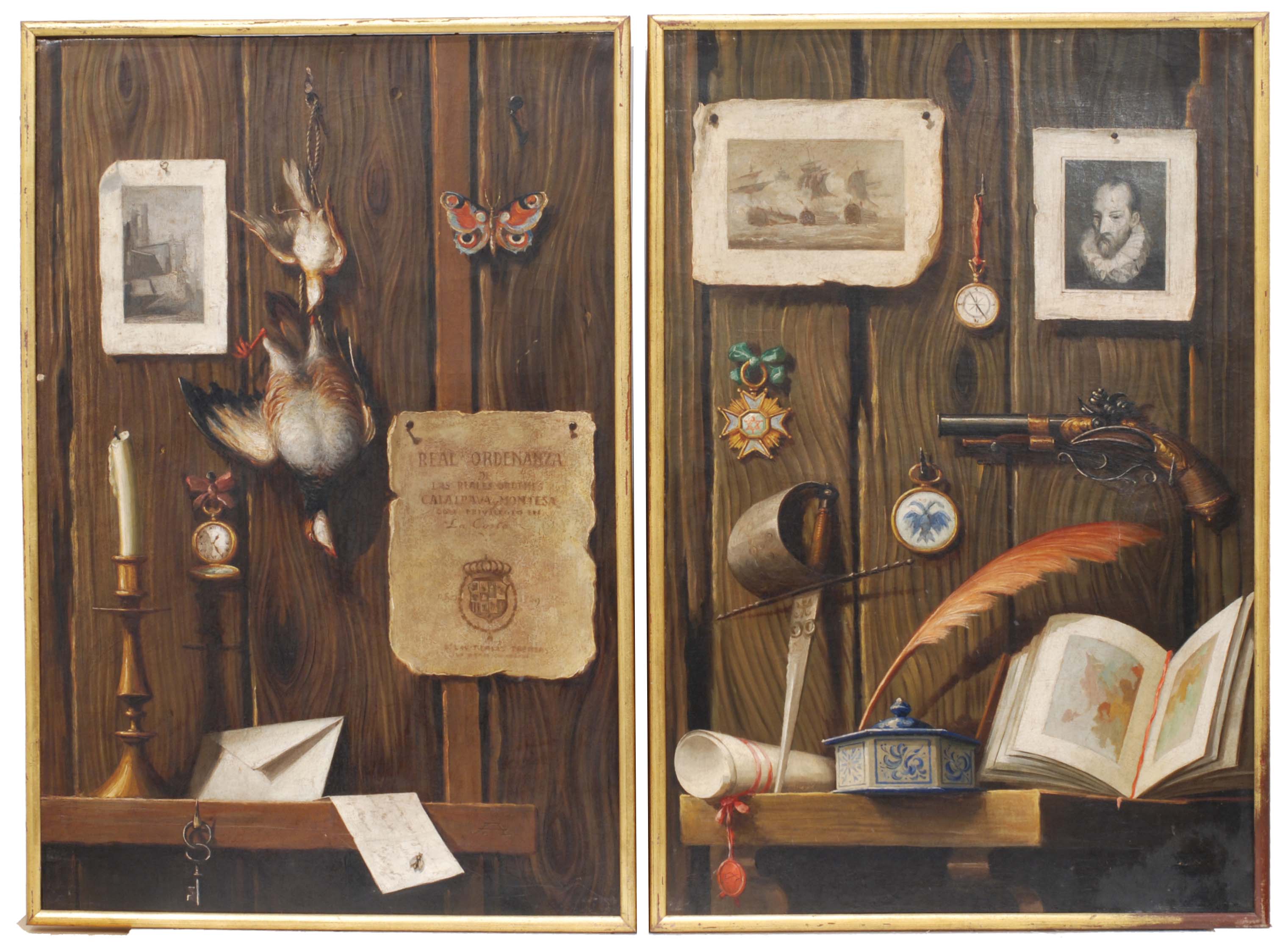 18TH CENTURY SPANISH SCHOOL COUPLE OF TROMPE L&#39;OEIL.