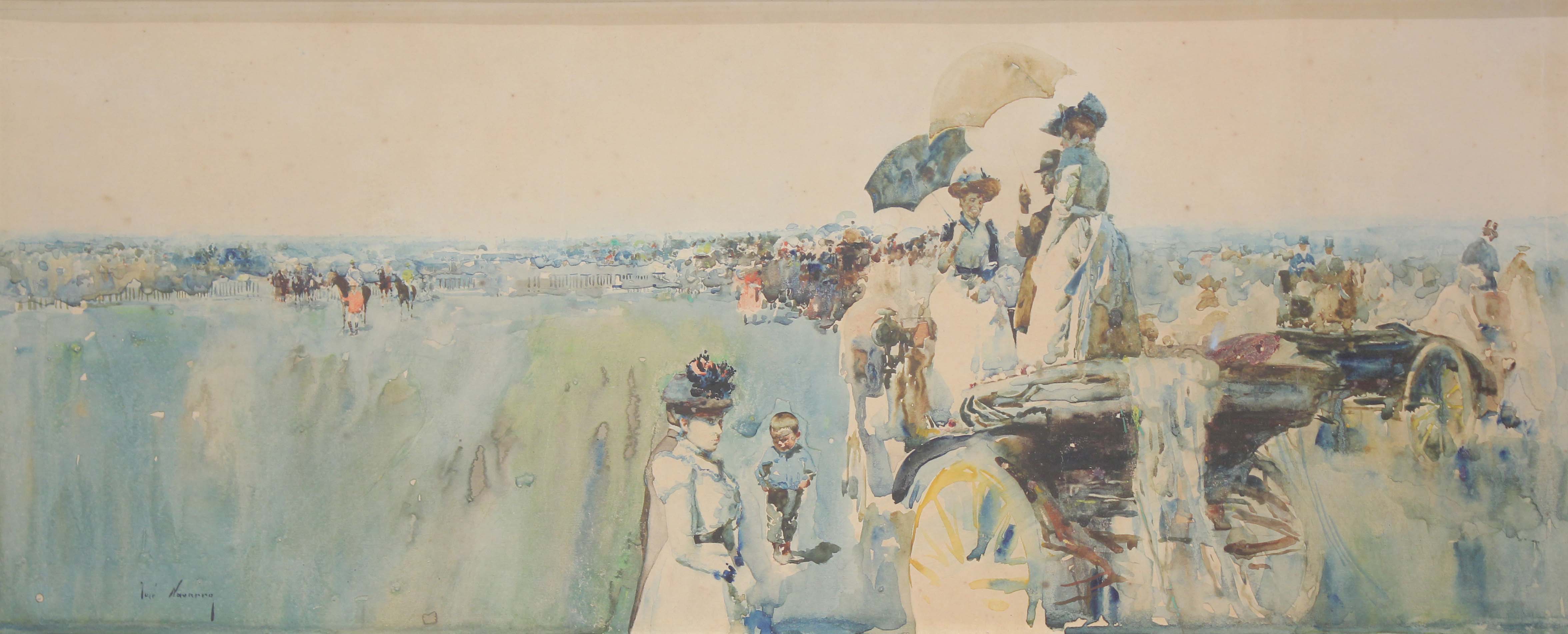 JOSÉ NAVARRO LLORENS (1867-1923). "AT THE HORSE RACES".