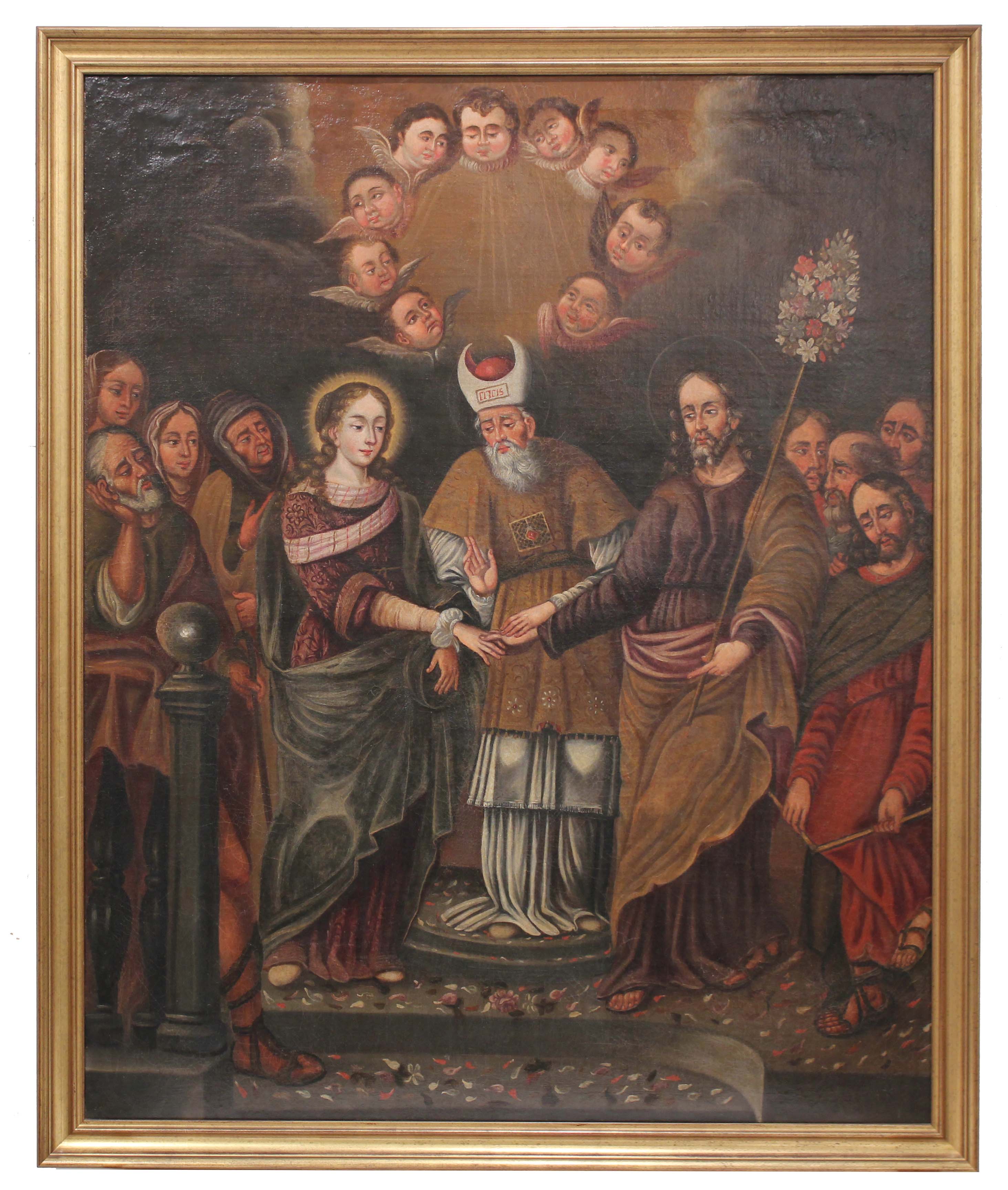 COLONIAL SCHOOL, C19th. "BETROTHAL OF THE VIRGIN MARY AND S