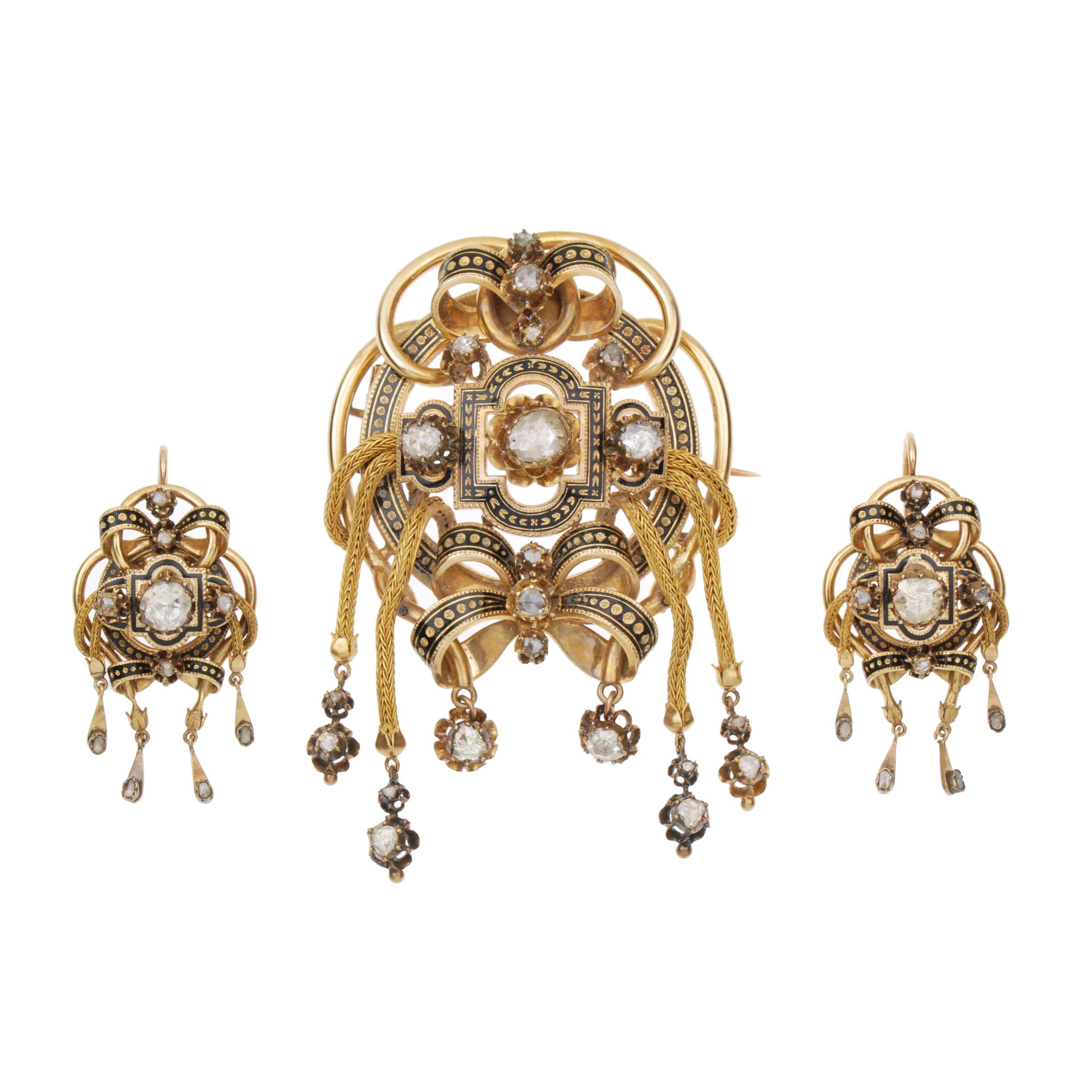 BROOCH AND EARRINGS , C19th