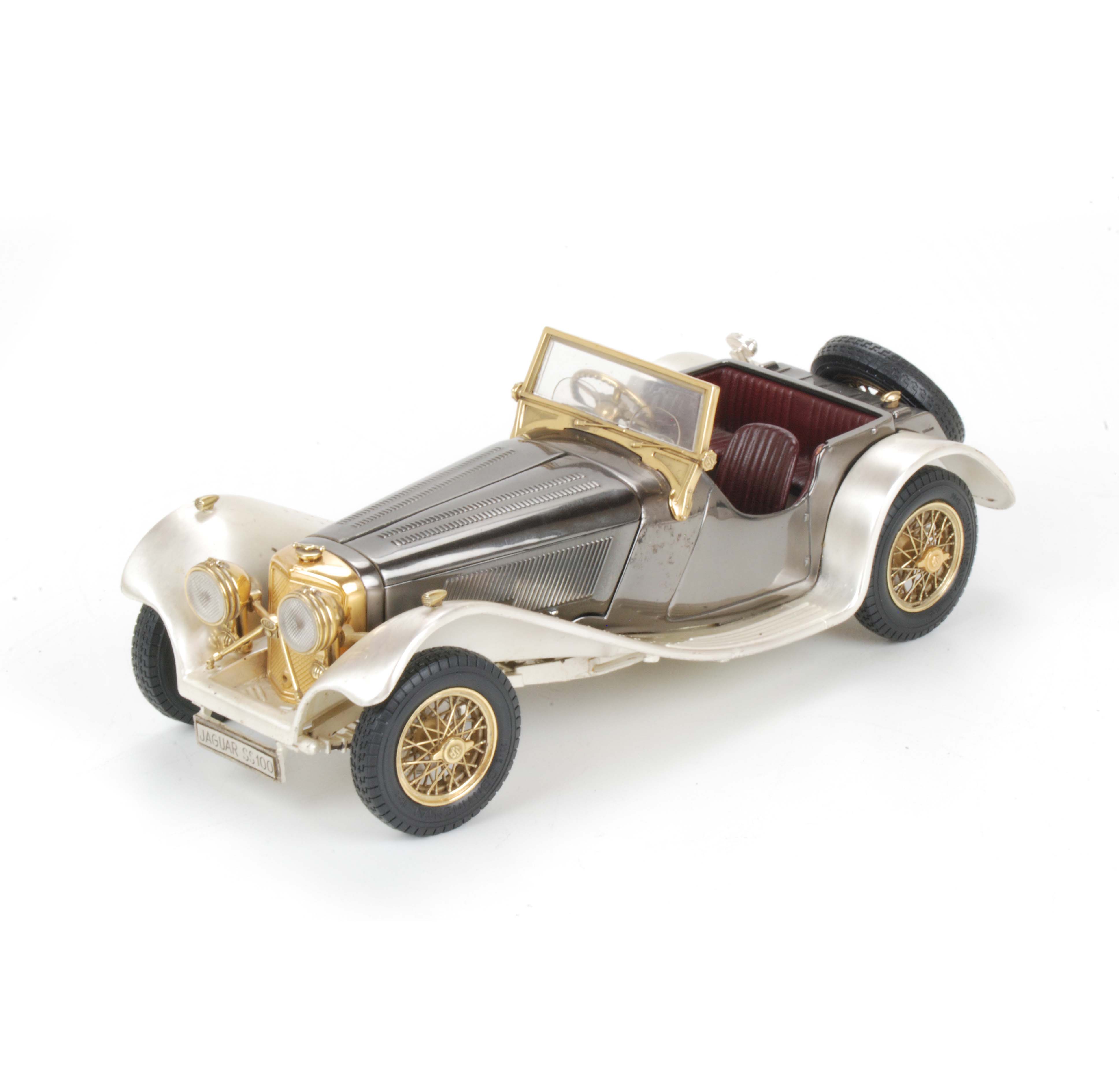 SILVER SCALE MODEL OF JAGUAR SS 100