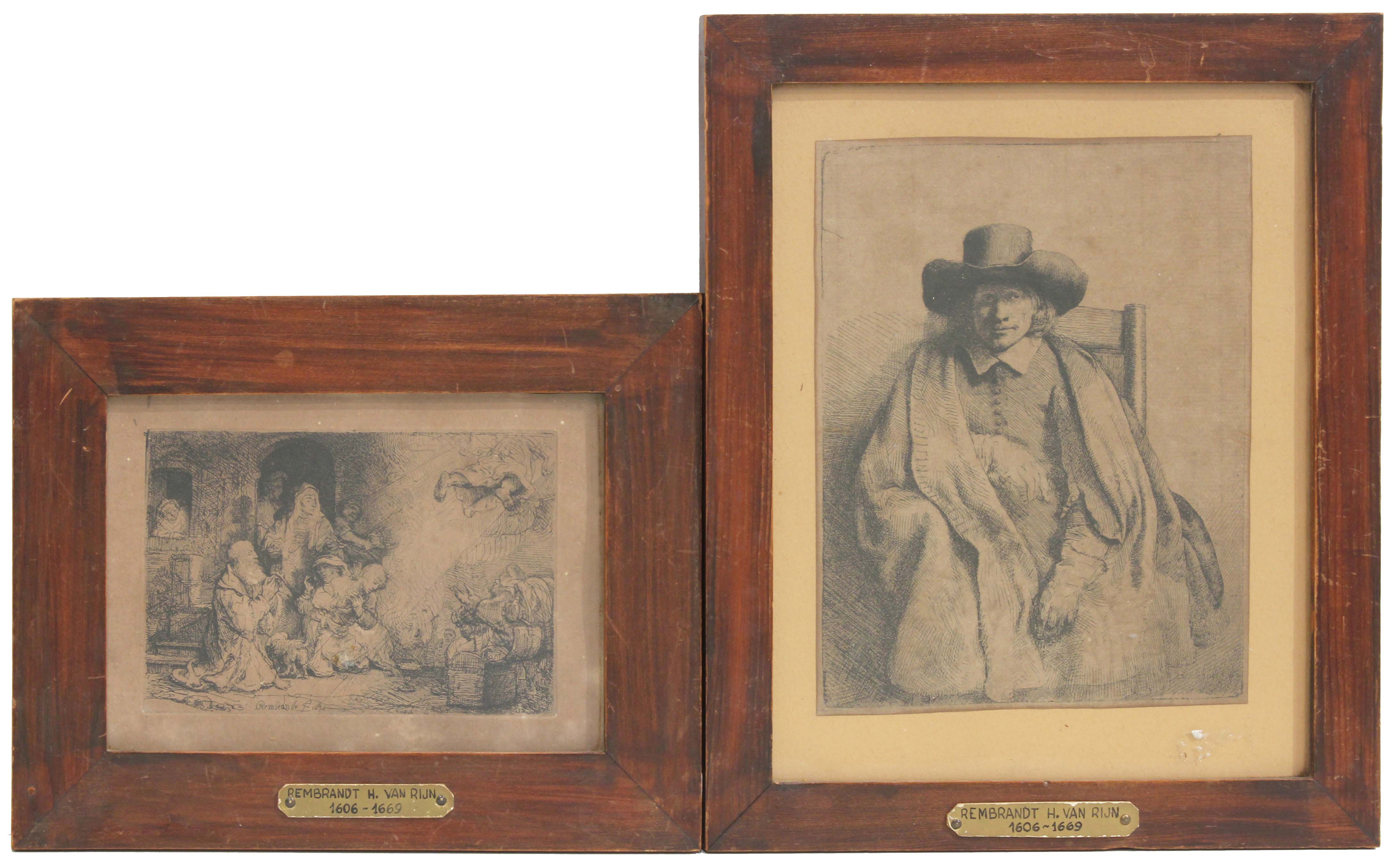 PAIR OF REMBRANDT ENGRAVINGS, C19th. "THE ANGEL LEAVING TOB