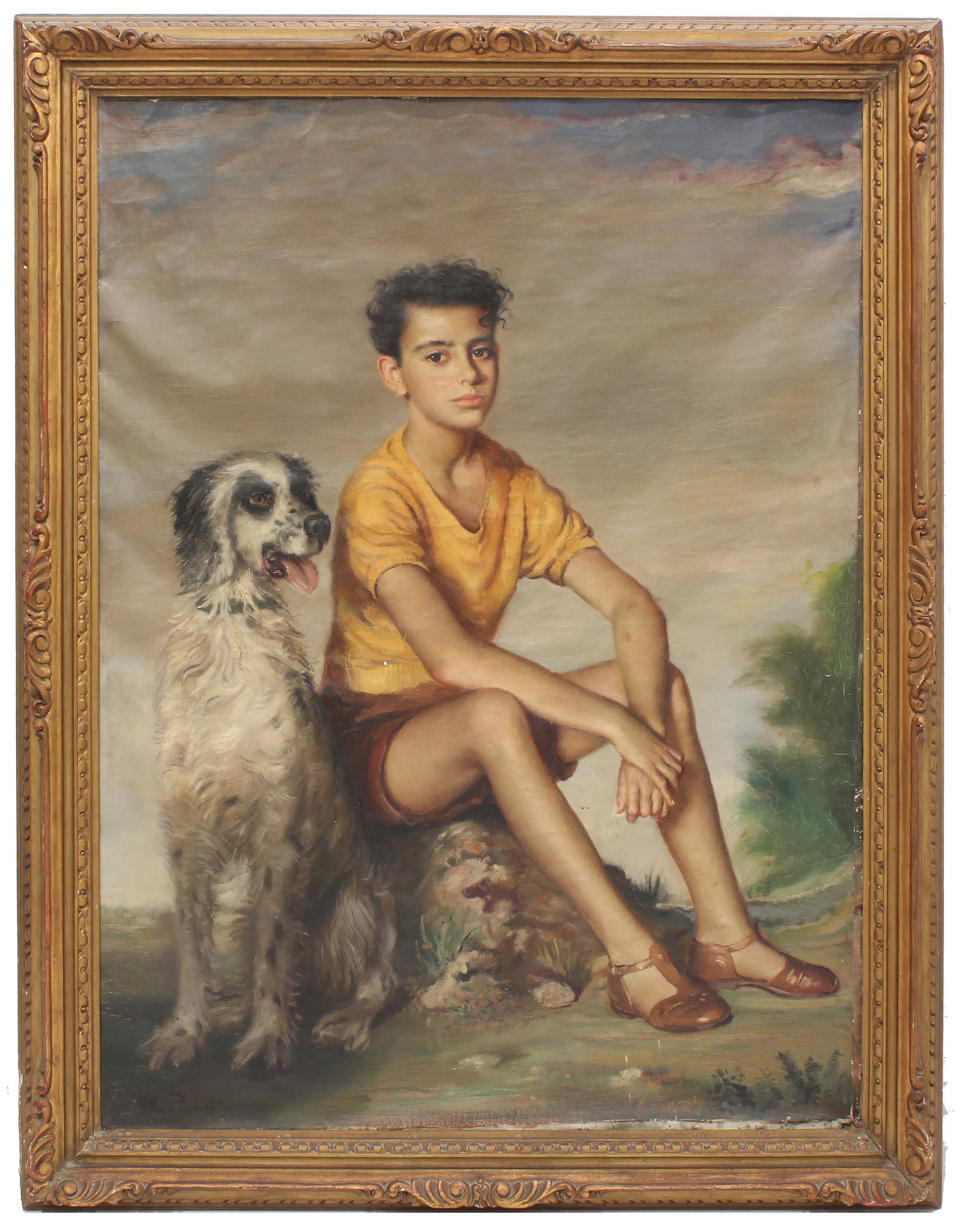 RAMÓN PICHOT SOLER (1924-1996). "RETRATO DE JOVEN CON PERRO