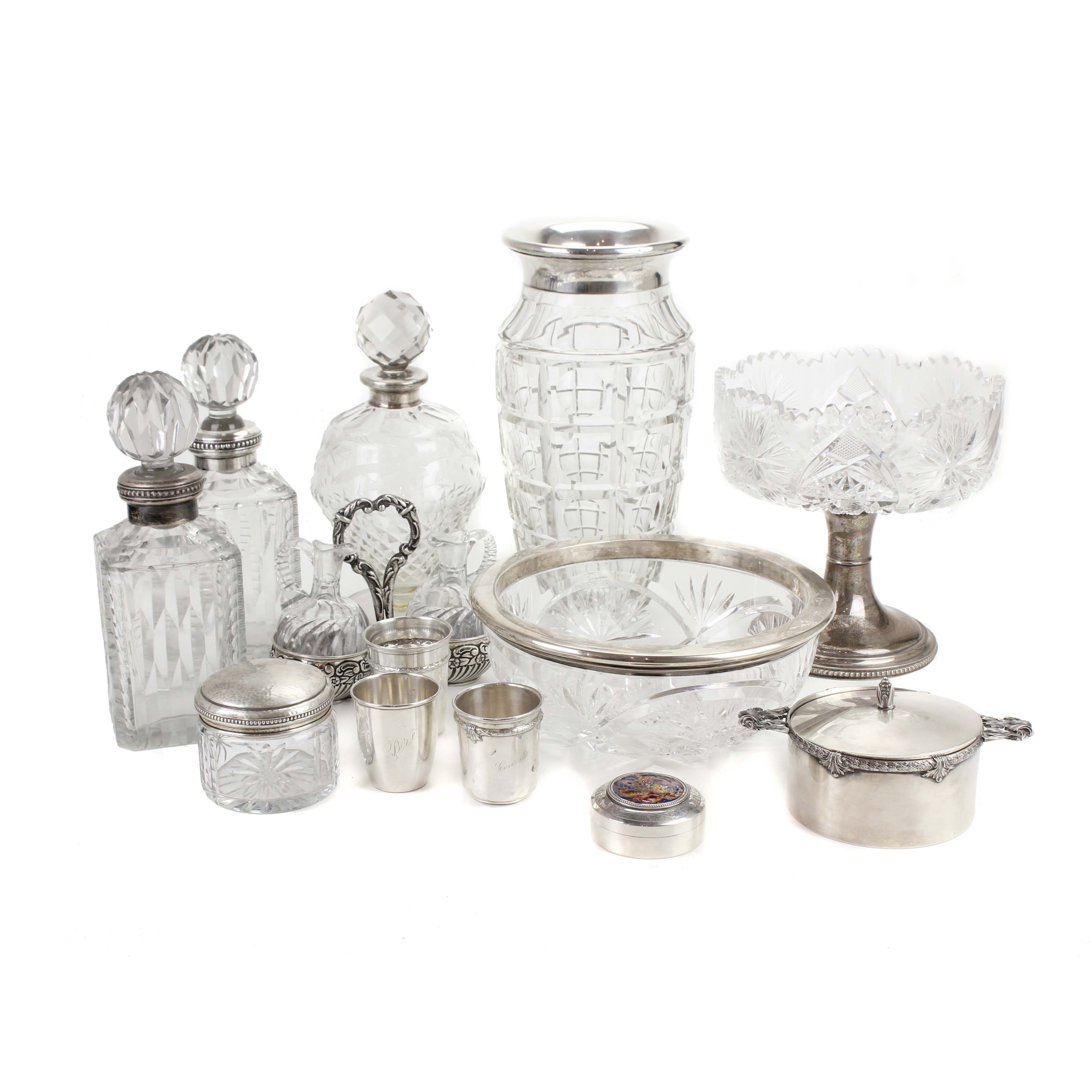 LOT OF SILVER AND CUT CRYSTAL WARE, SECOND HALF C20th.