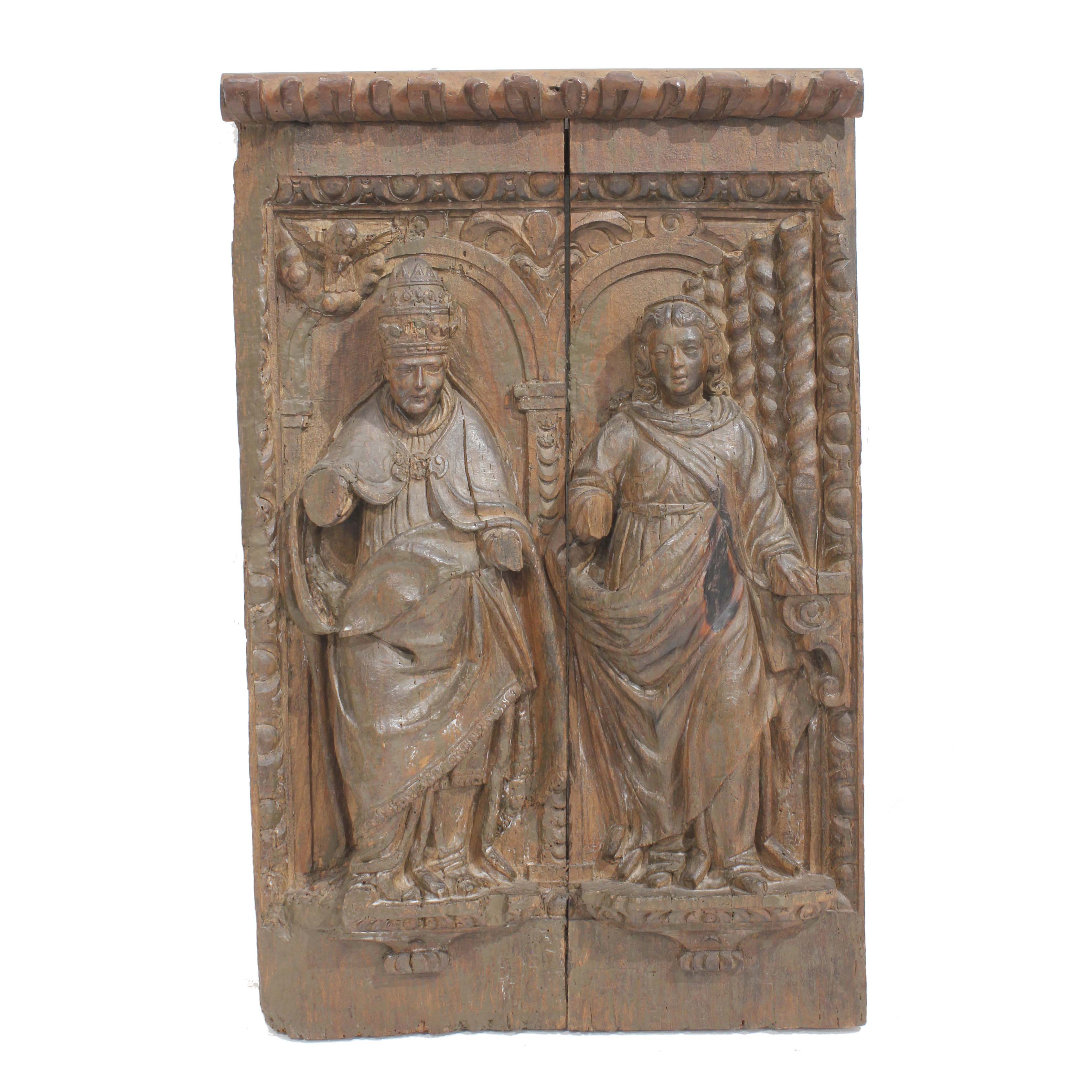 SPANISH SCHOOL C17th-C18th. "SAINTS", FRAGMENTS OF AN ALTAR