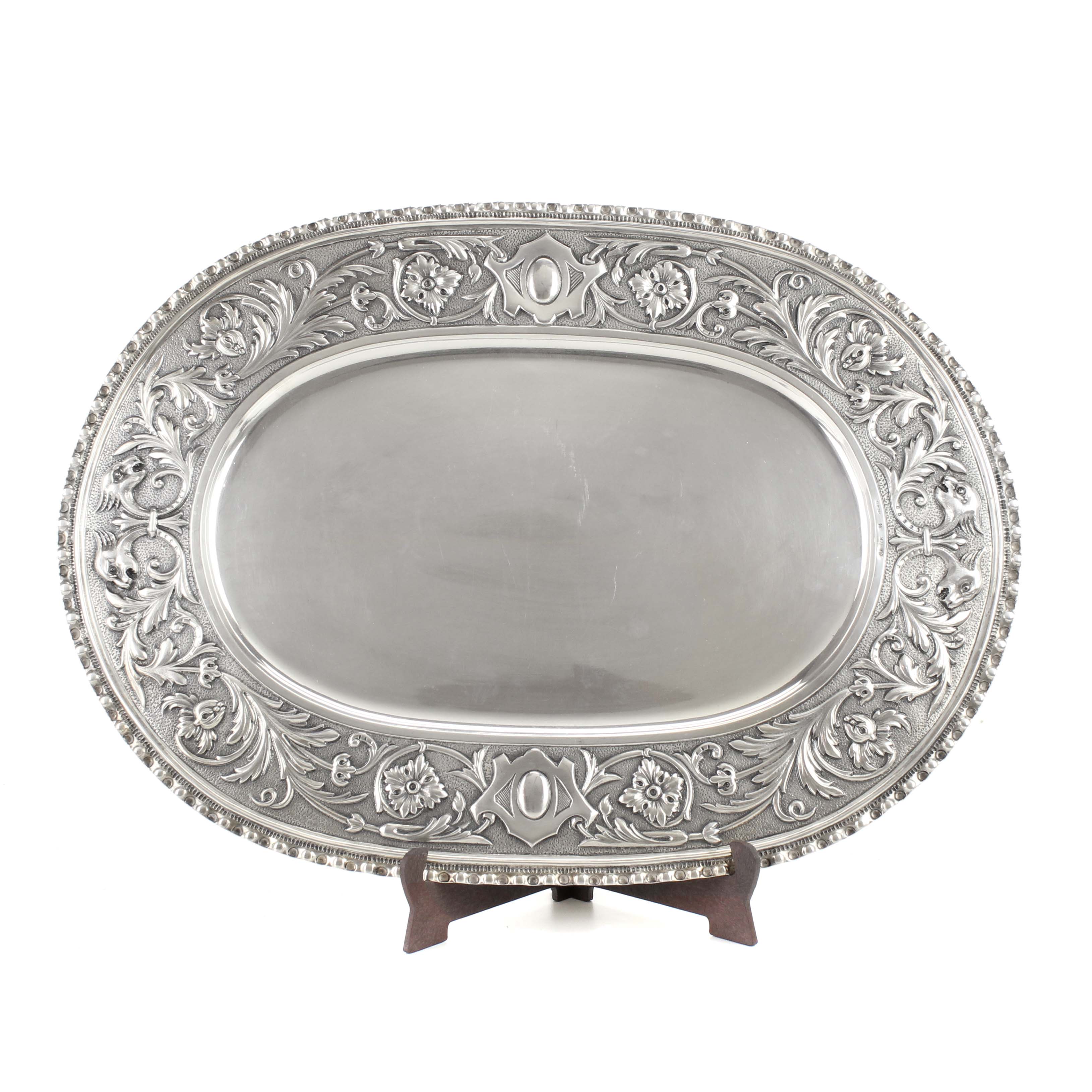 ORNAMENTAL SPANISH SILVER TRAY, MID C20th.