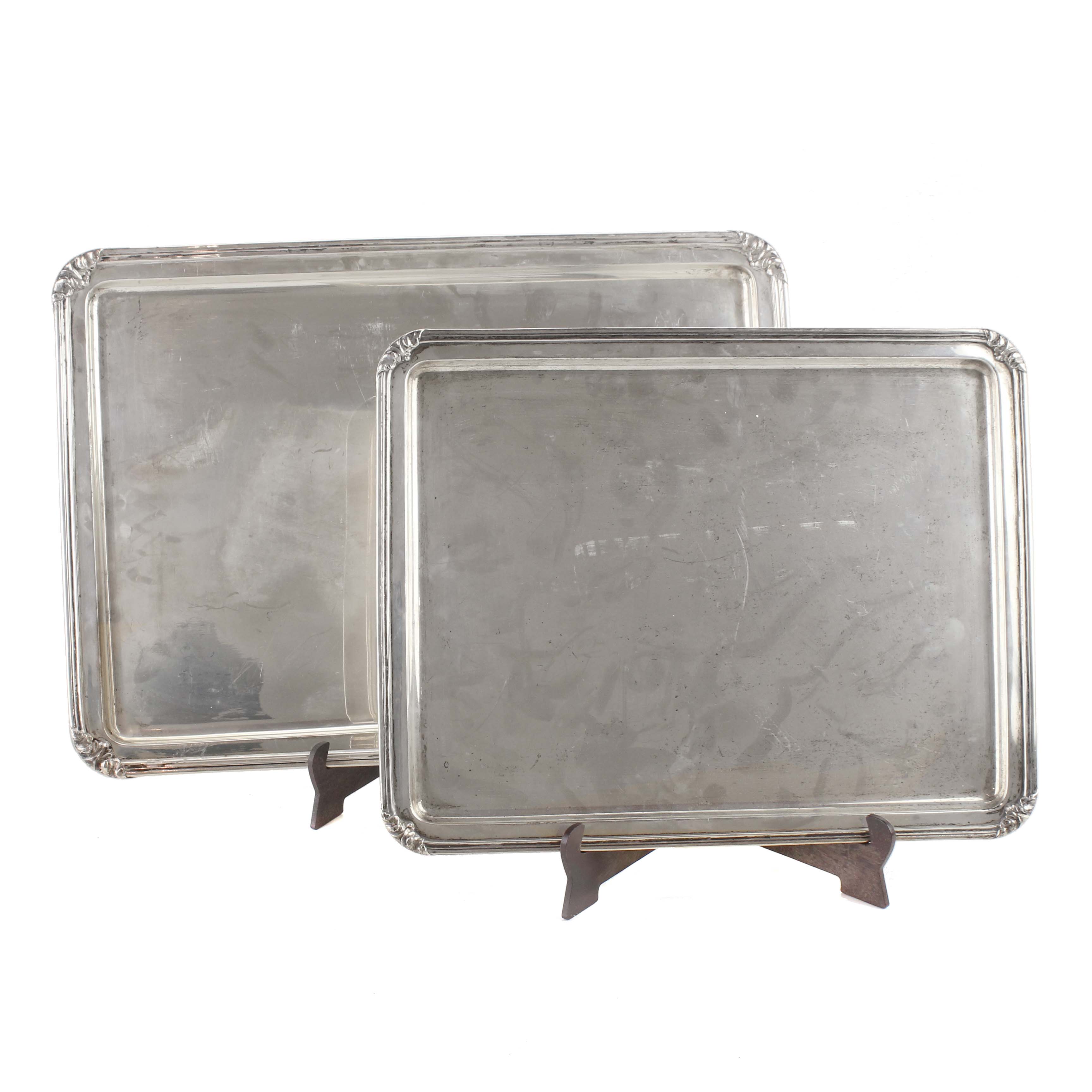 PAIR OF SILVER BARCELONA TRAYS, MID C20th.