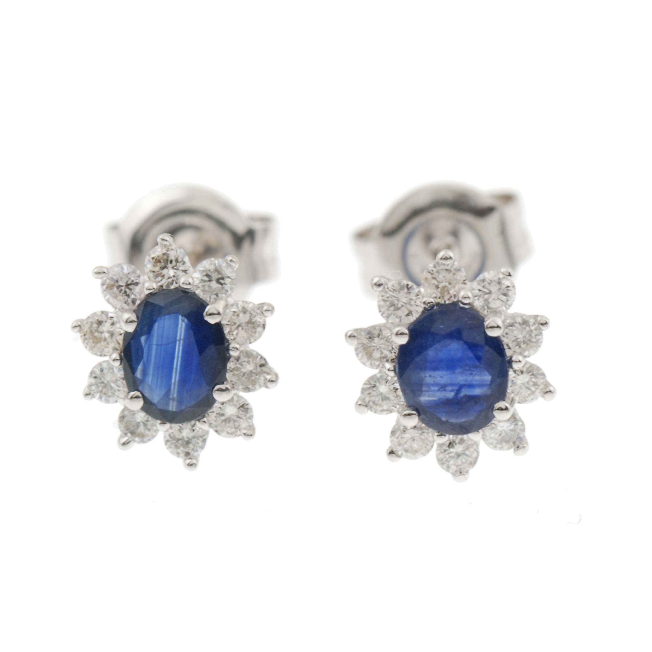 DIAMOND ANS SAPPHIRE ROSETTE EARRINGS.