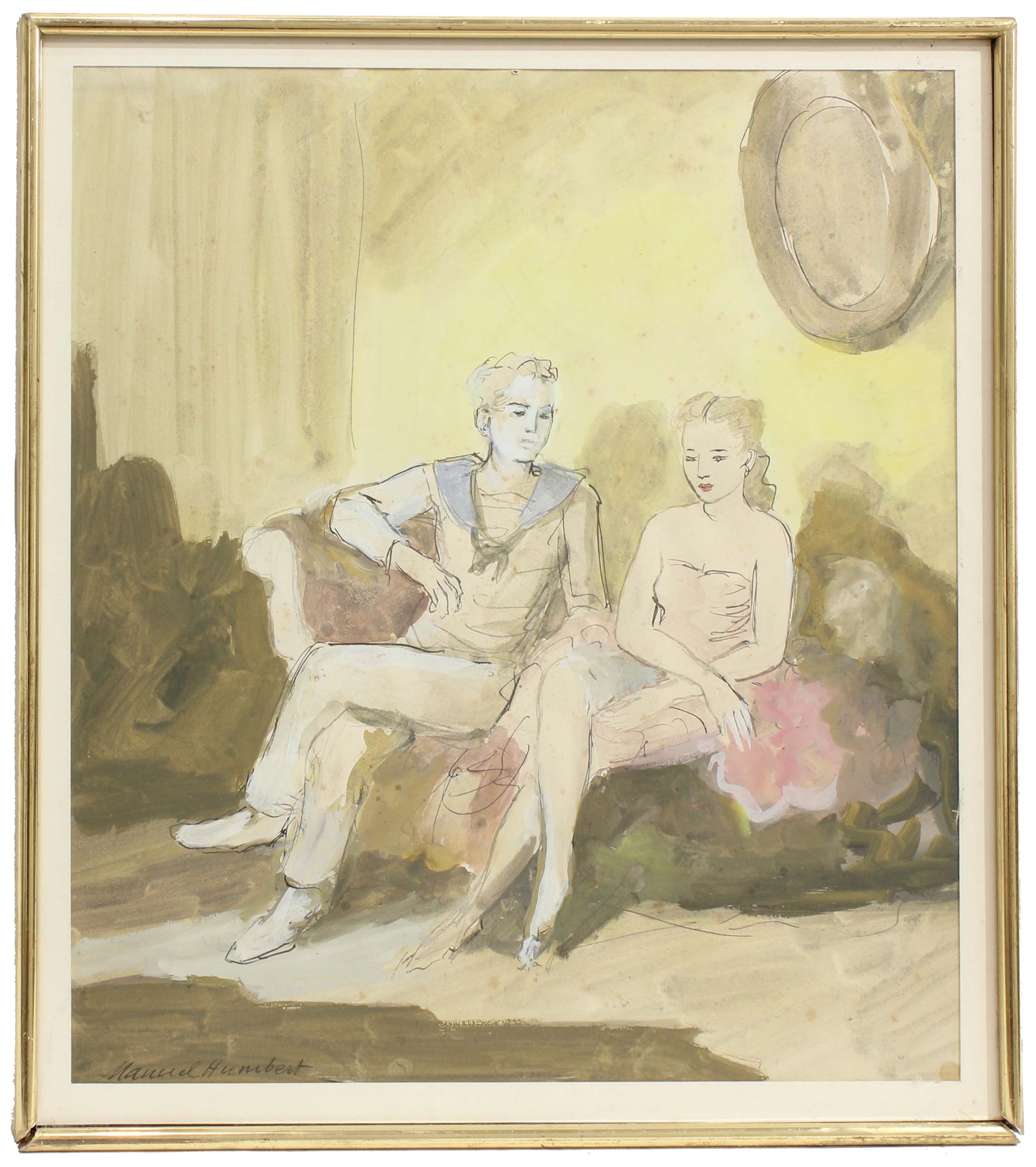 MANUEL HUMBERT (1890-1975). "COUPLE SEATED ON THE SOFA: