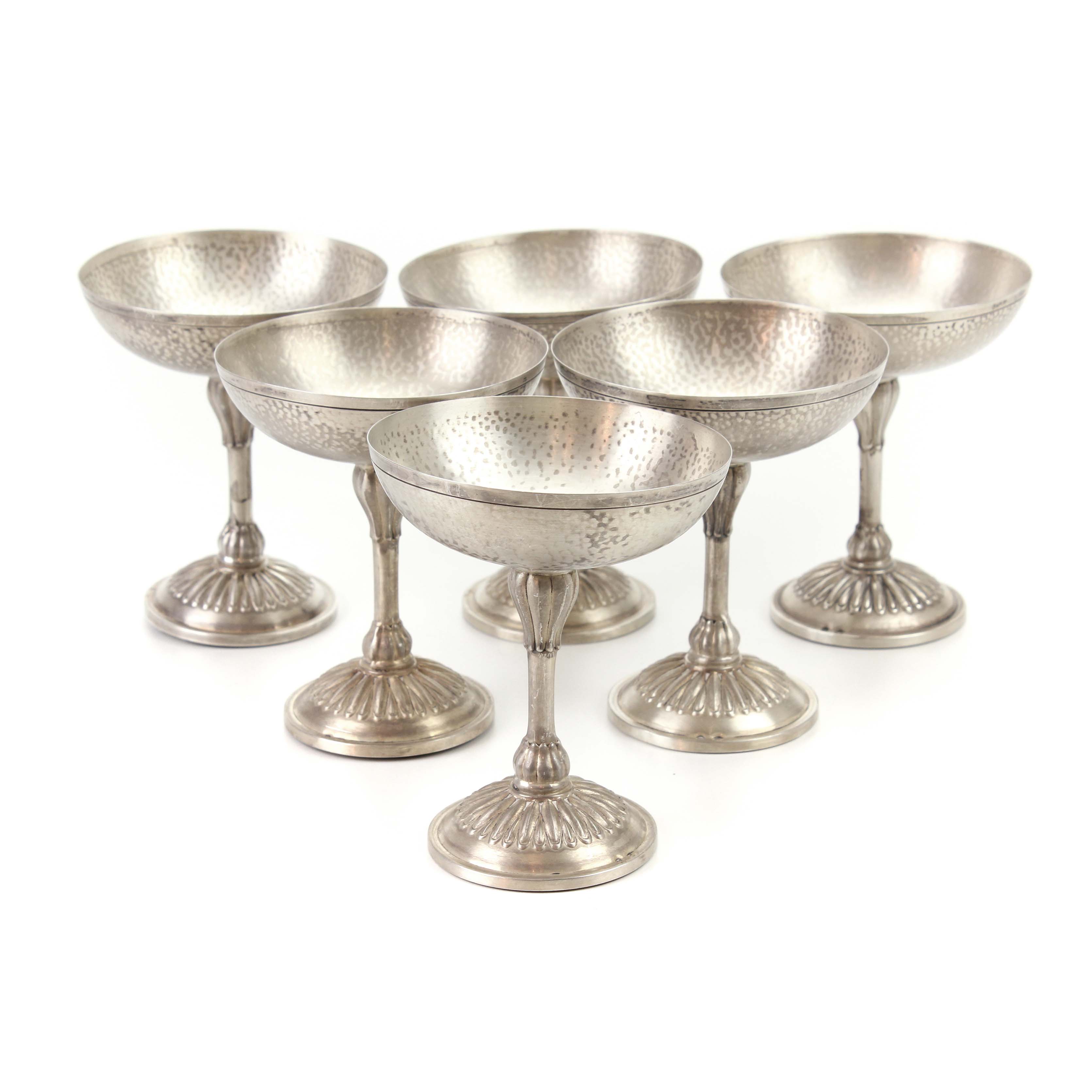 SIX SPANISH SILVER CAVA COUPES, MID C20th.