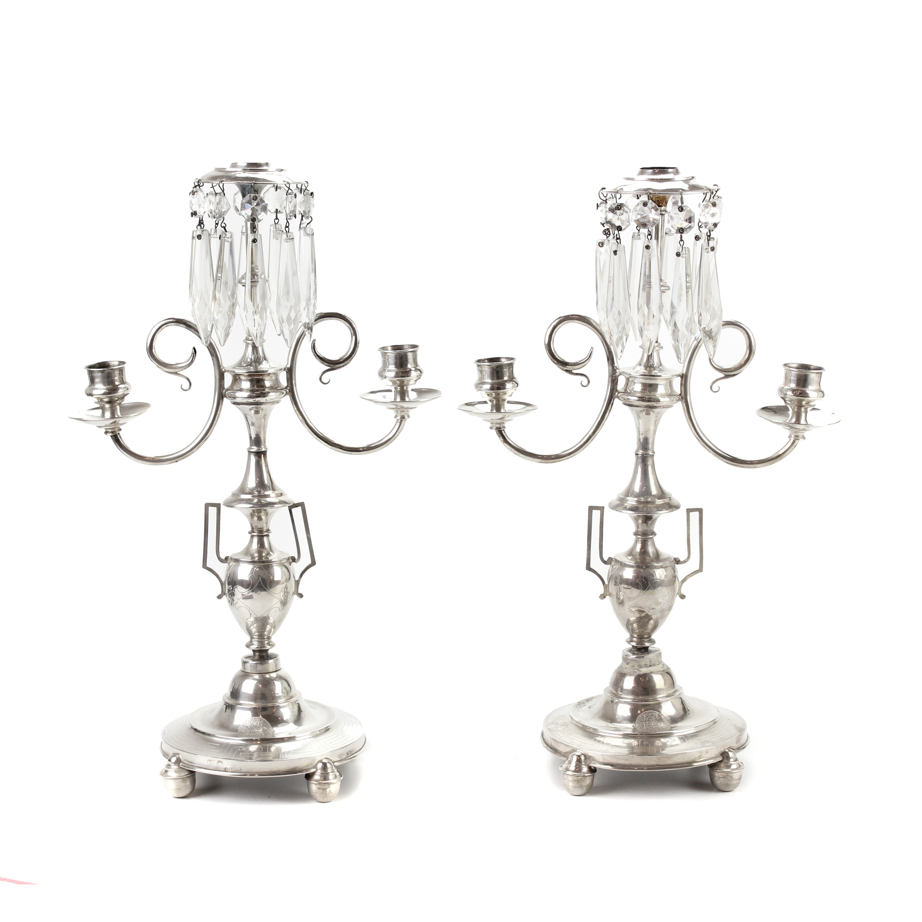 PAIR OF SILVER BARCELONA CANDELABRAS, C19th.