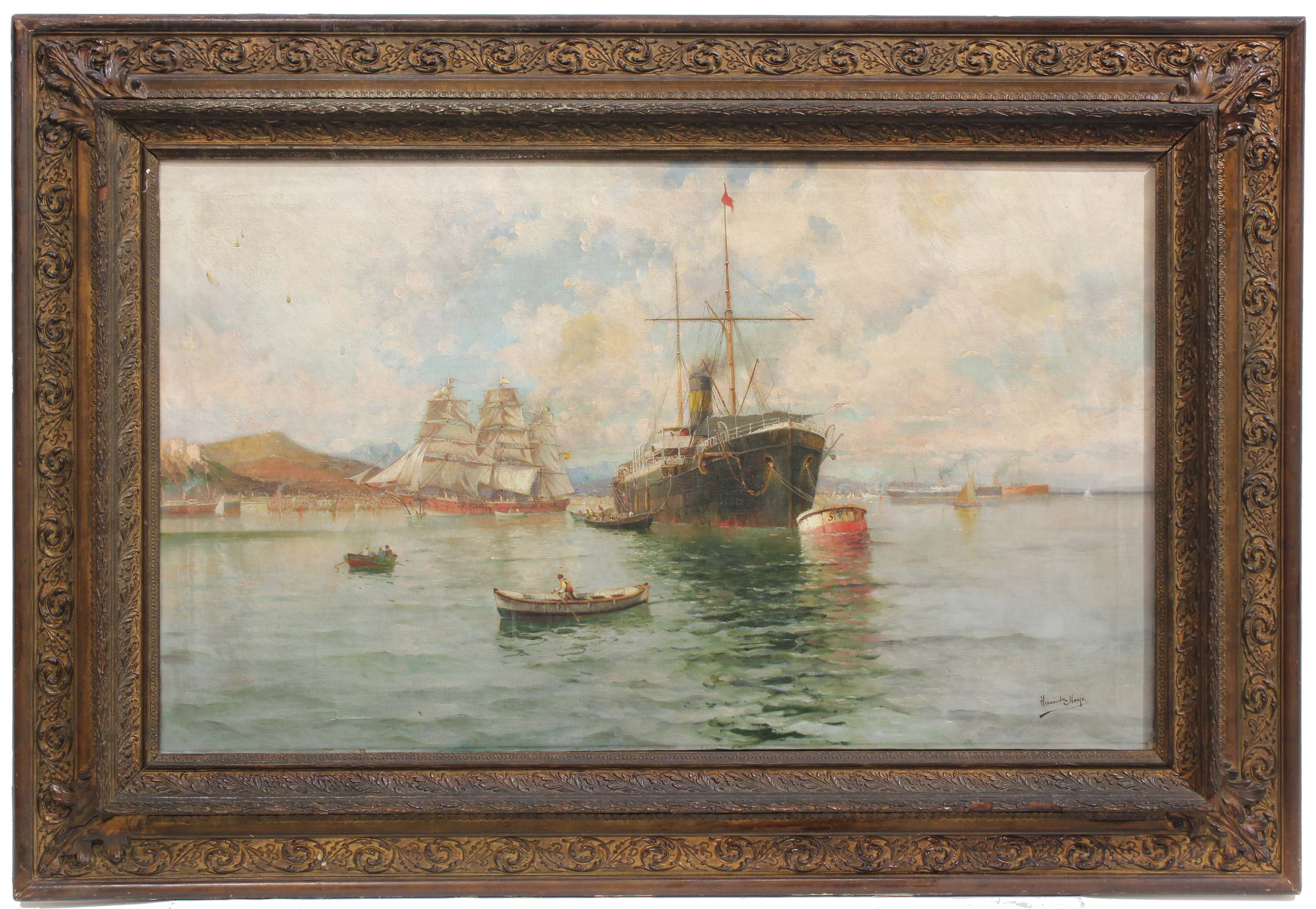 HERNÁNDEZ MONJO (1862-1937). "NAVAL SCENE".