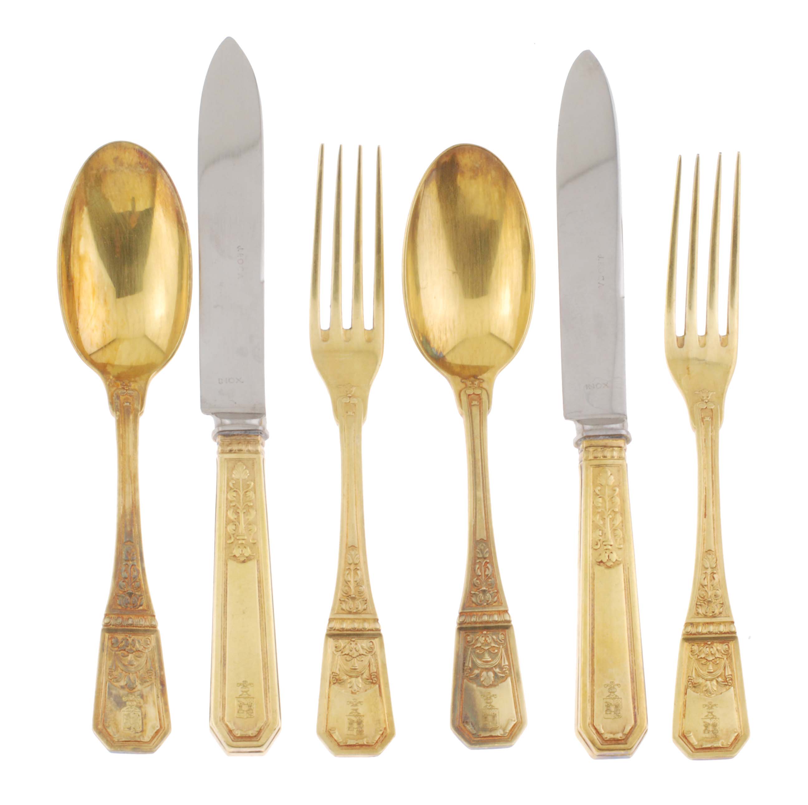 SET OF GOLD PLATED SILVER BARCELONA DESSERT CUTLERY. MID C2