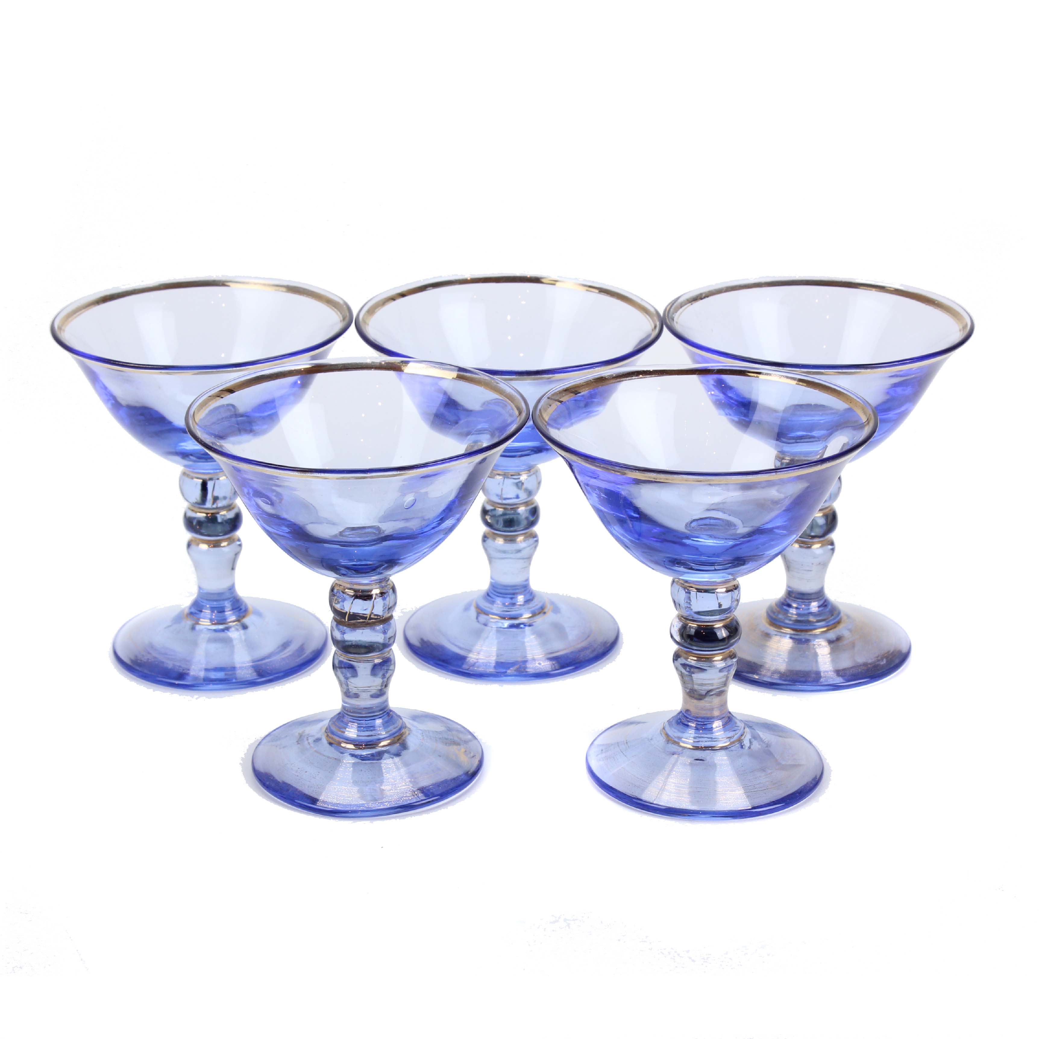 SET OF FIVE LIQUEUR GLASSES, MID C20th.