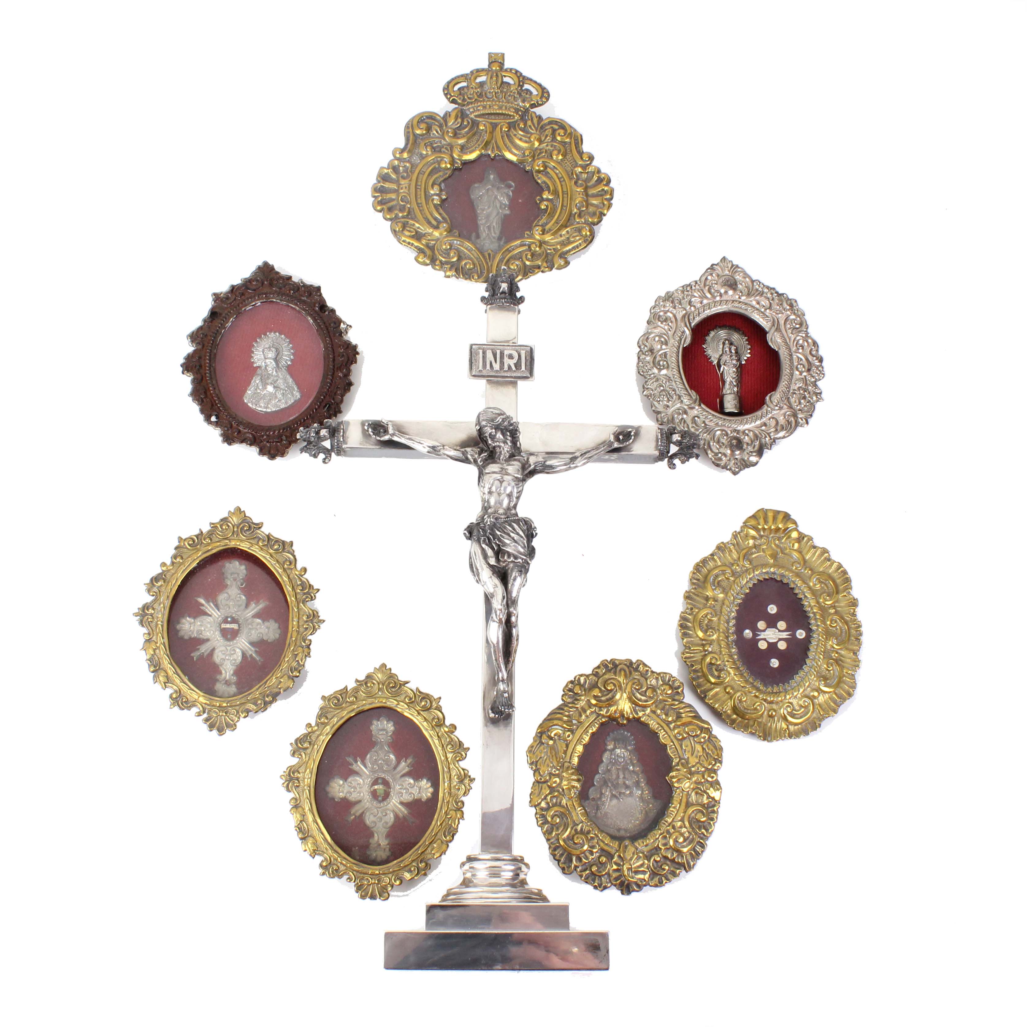 SILVER CRUCIFIX AND RELIGIOUS OBJECTS, C20th.