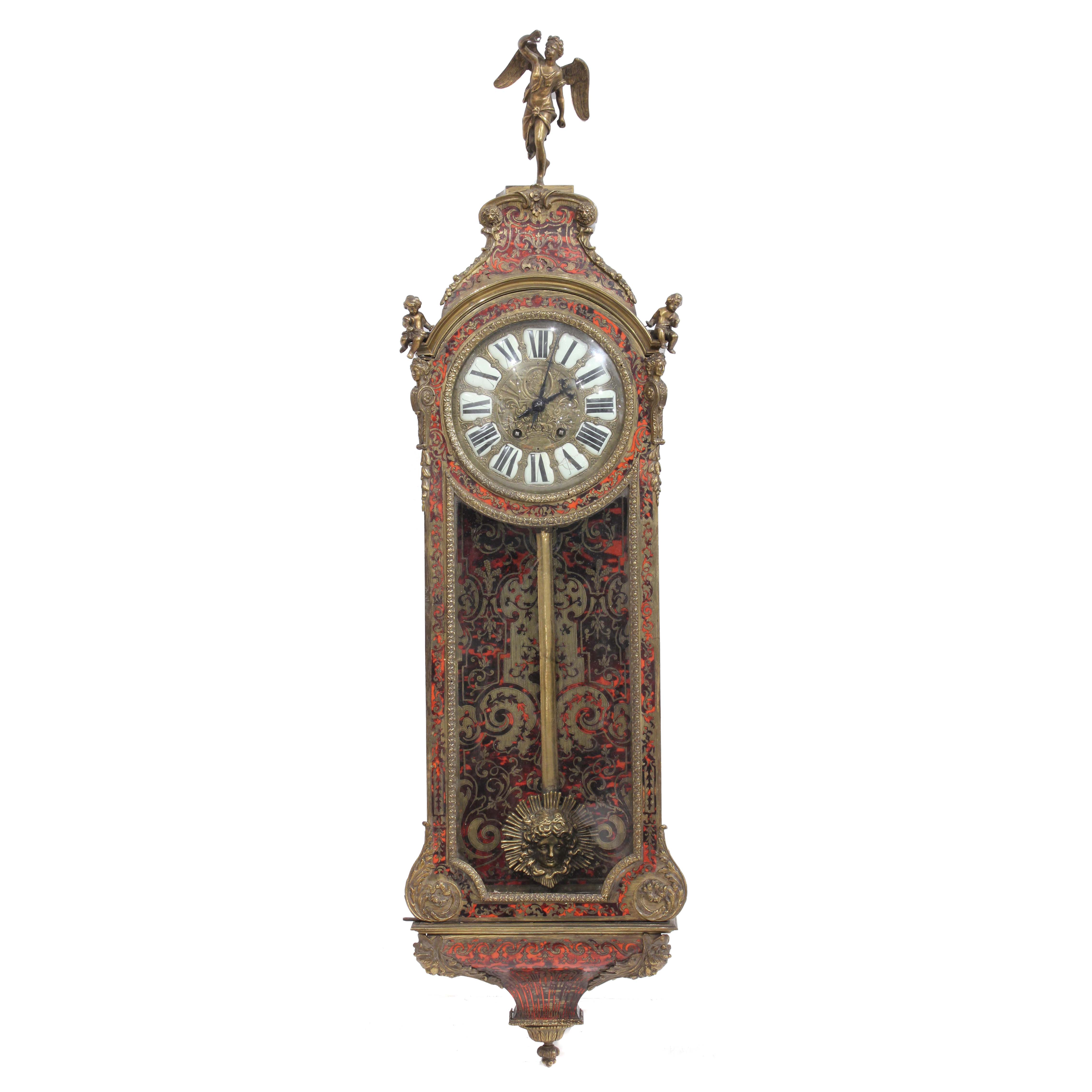 FRENCH WALL CLOCK WITH BOULLE MARQUETRY. END C19th
