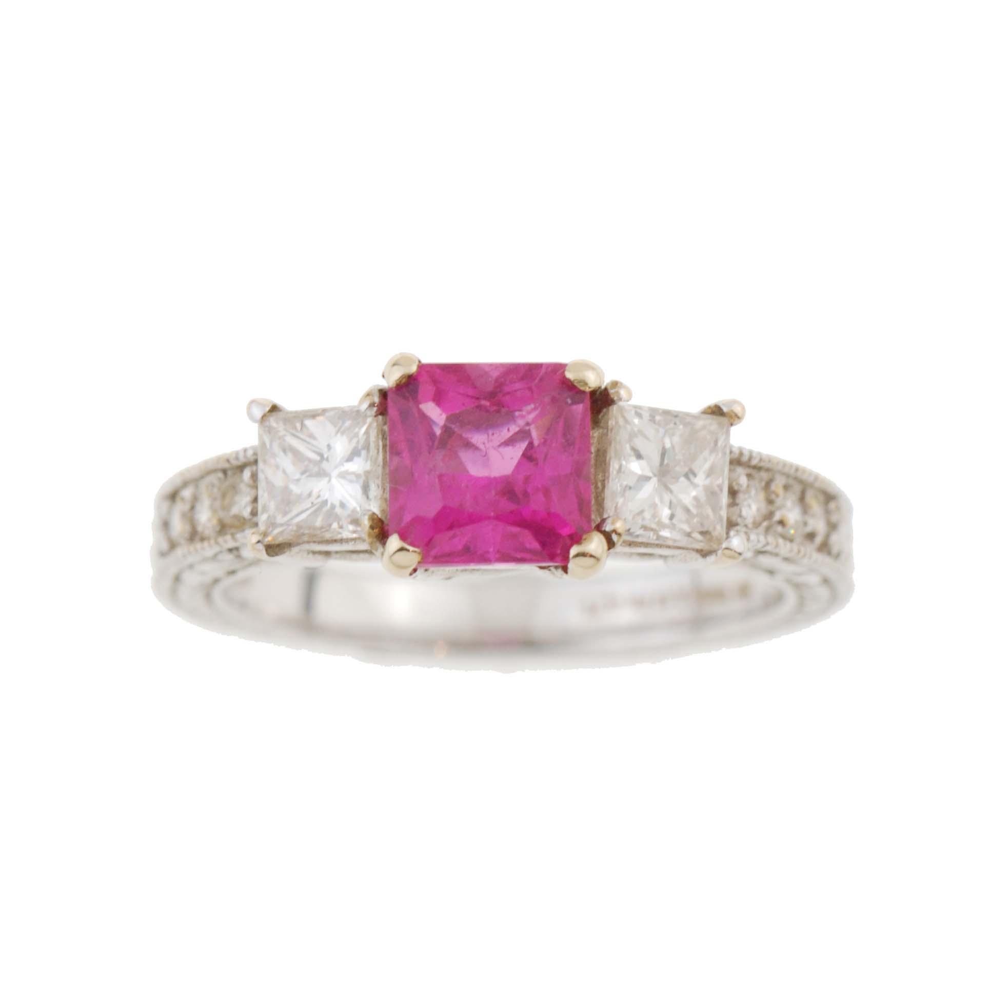 DIAMOND & TOURMALINE PINK RING.