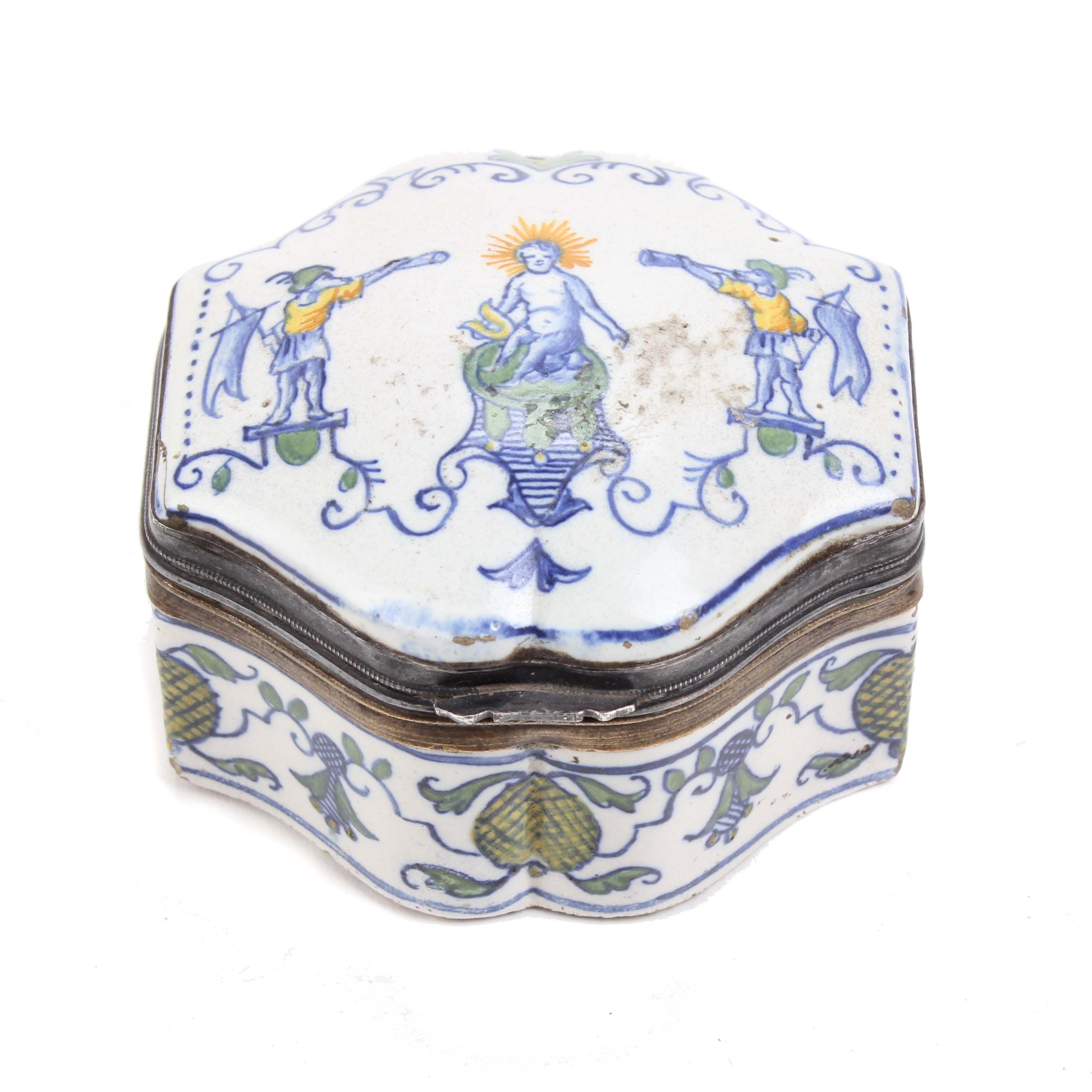 SMALL SPANISH OLERYS STYLE JEWELLRY BOX, C18th.