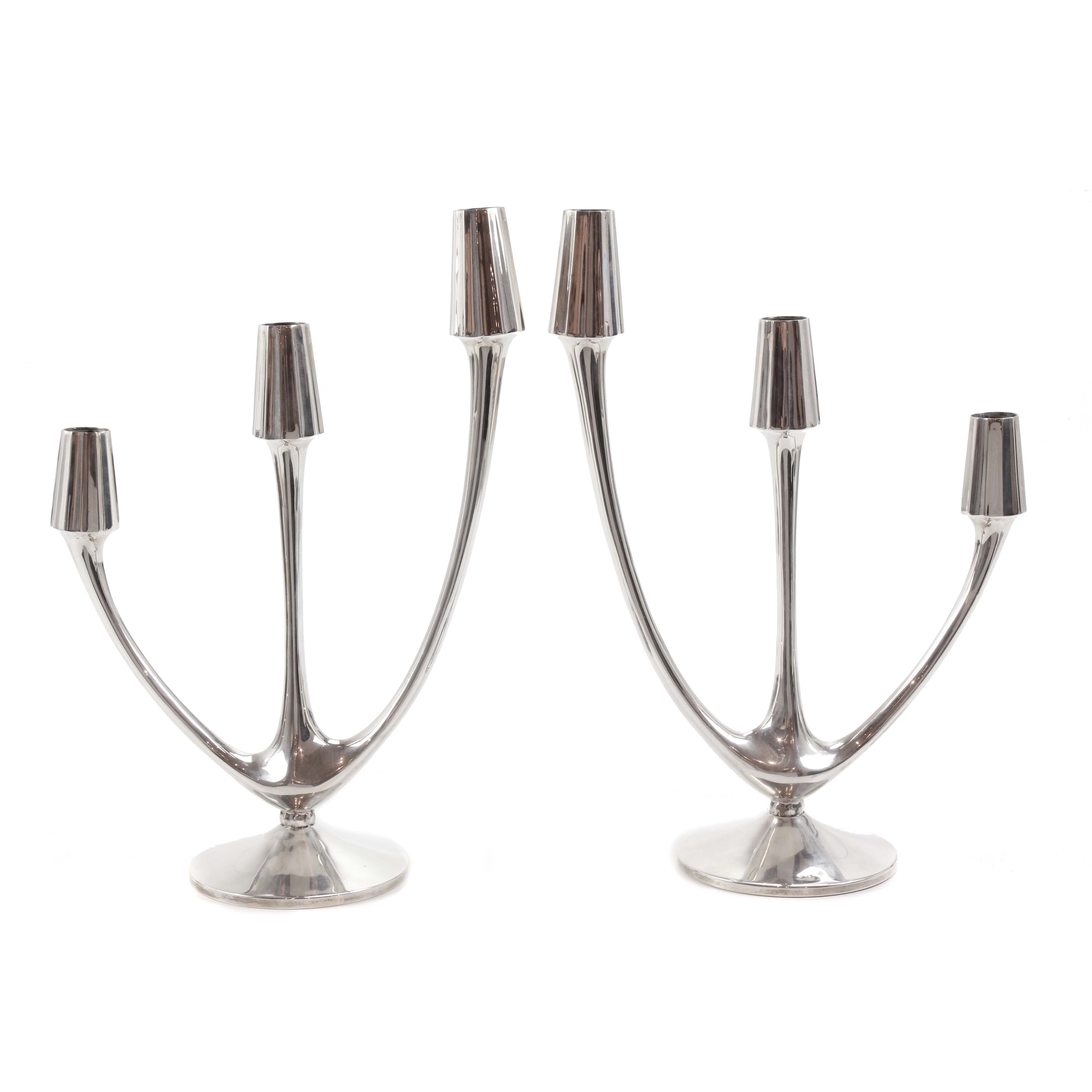 PAIR OF SPANISH SILVER CANDELABRAS. MID C20th.