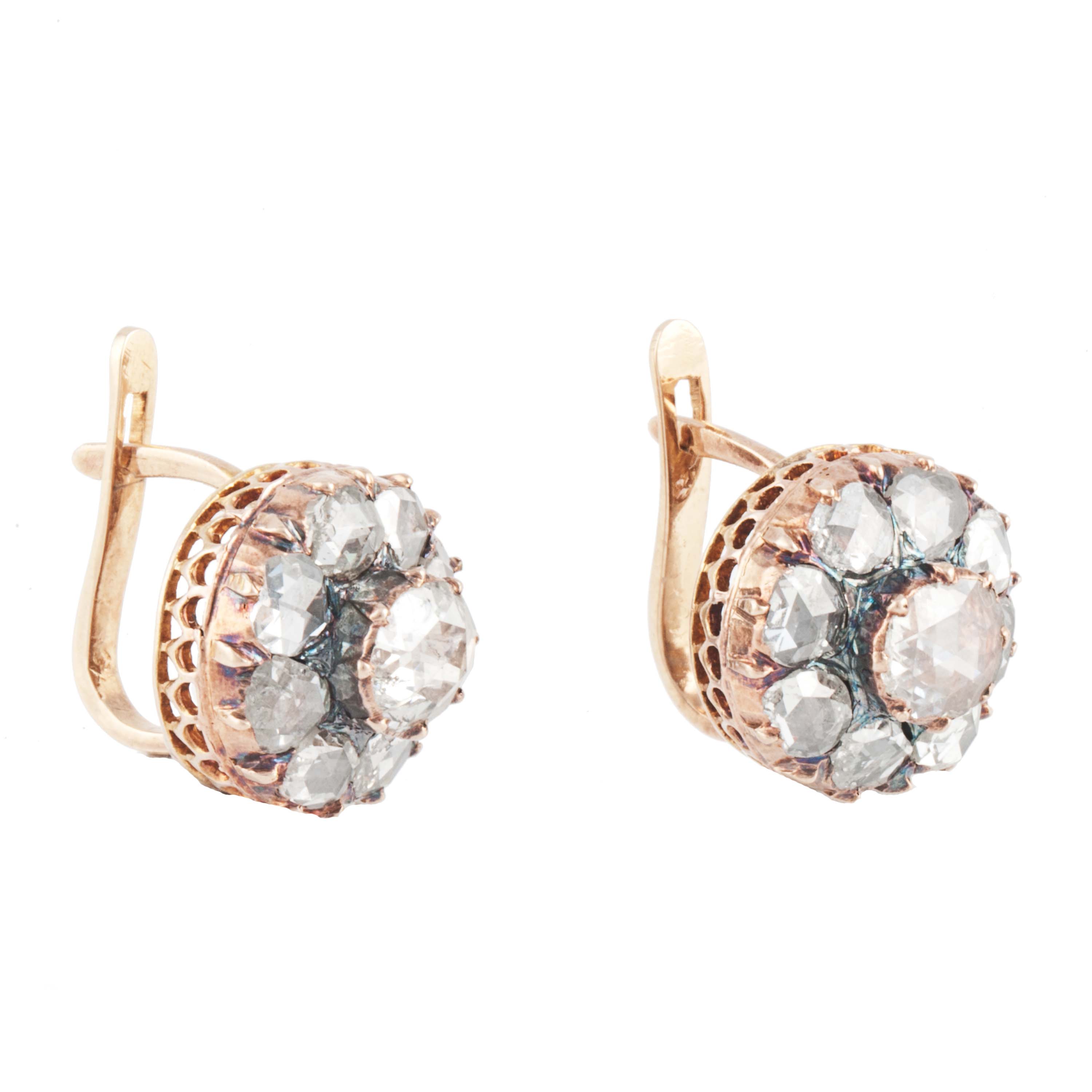 BRILLIANT CUT ANTIQUE DIAMOND EARRINGS.