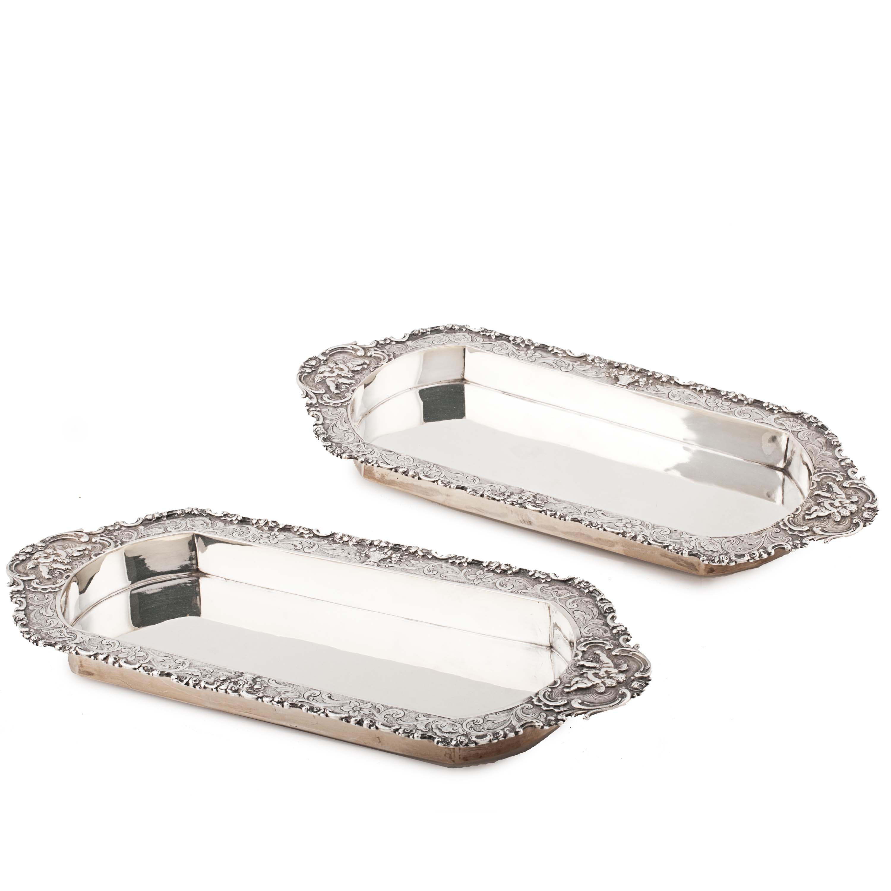 WEINRANCK & SCHMIDT. PAIR OF GERMAN HANAU SILVER TRAYS, END