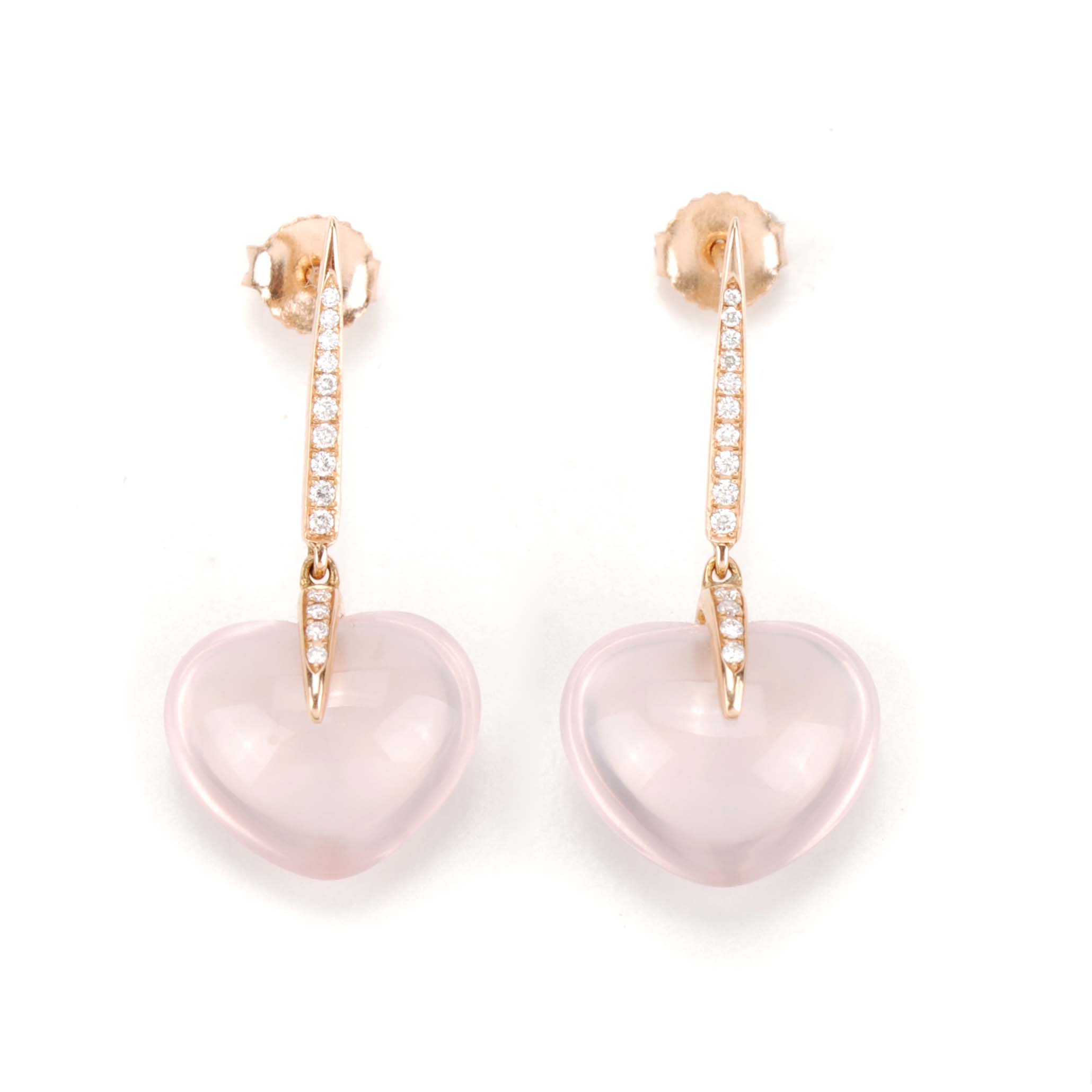 EARRINGS WITH DIAMONDS AND ROSE QUARTZ.