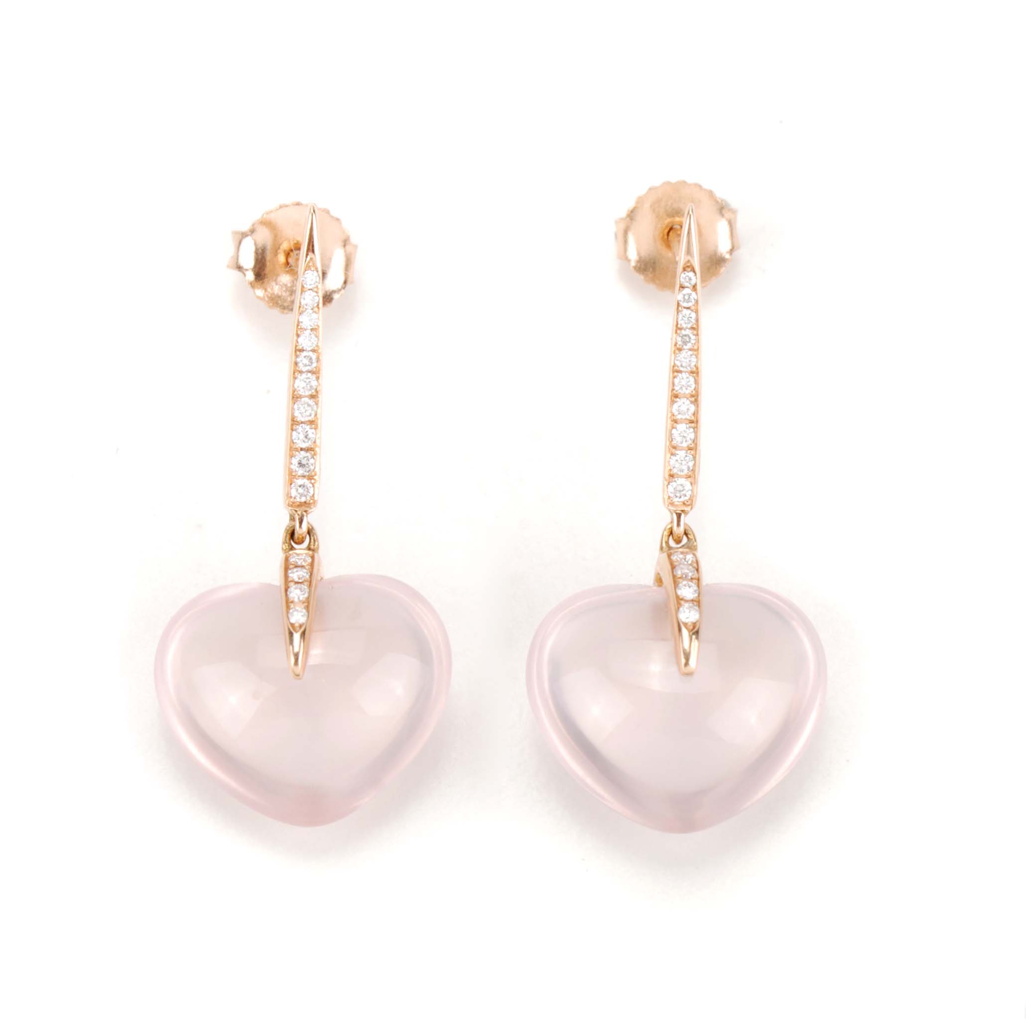 PENDIENTES CON DIAMANTES Y CUARZO ROSA.