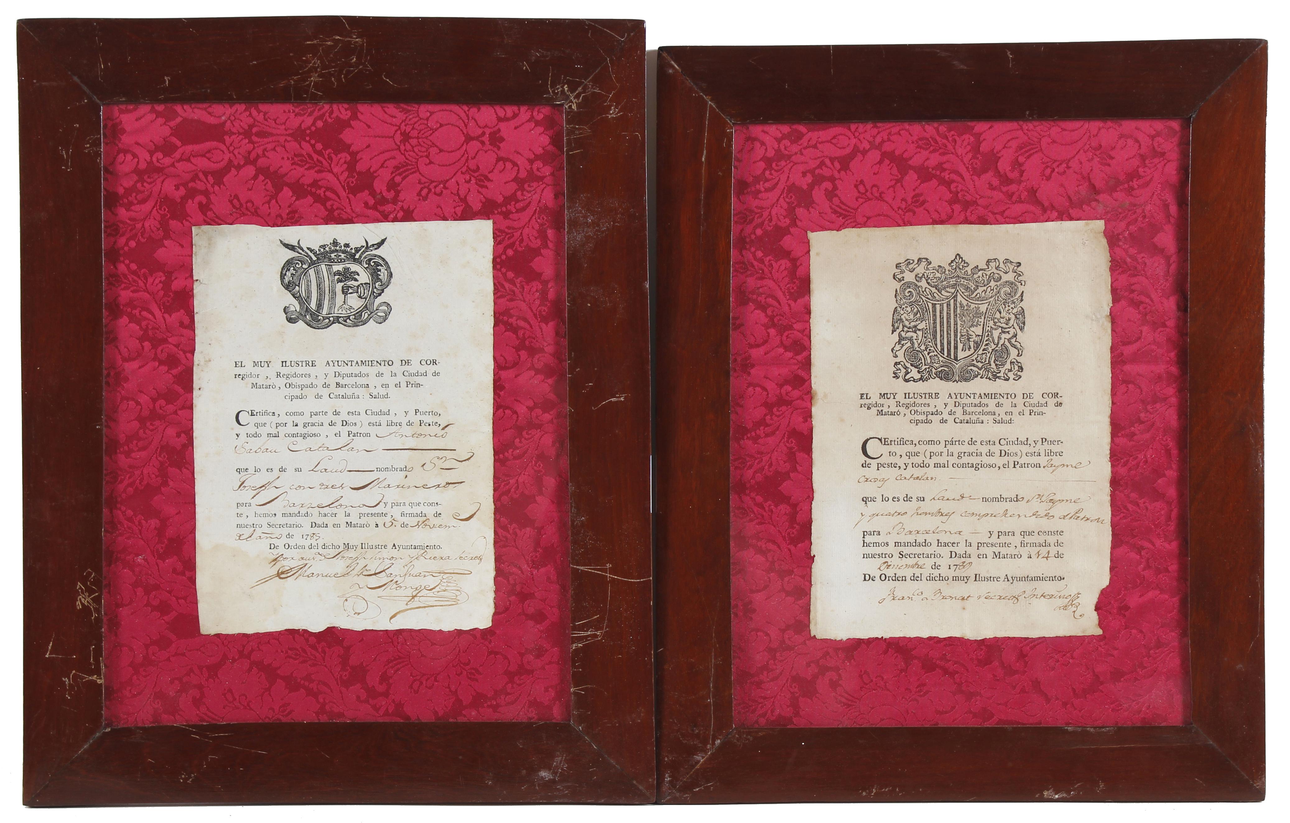 TWO CERTIFICATES FROM 1785 AND 1789 CONFIRMING THAT SOME CI