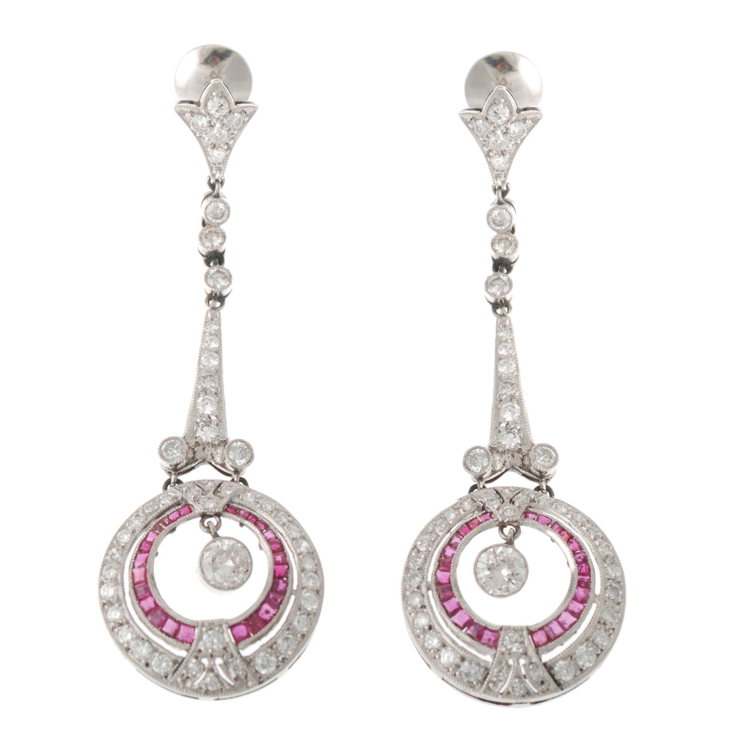 DIAMONDS AND RUBIES LONG EARRINGS.