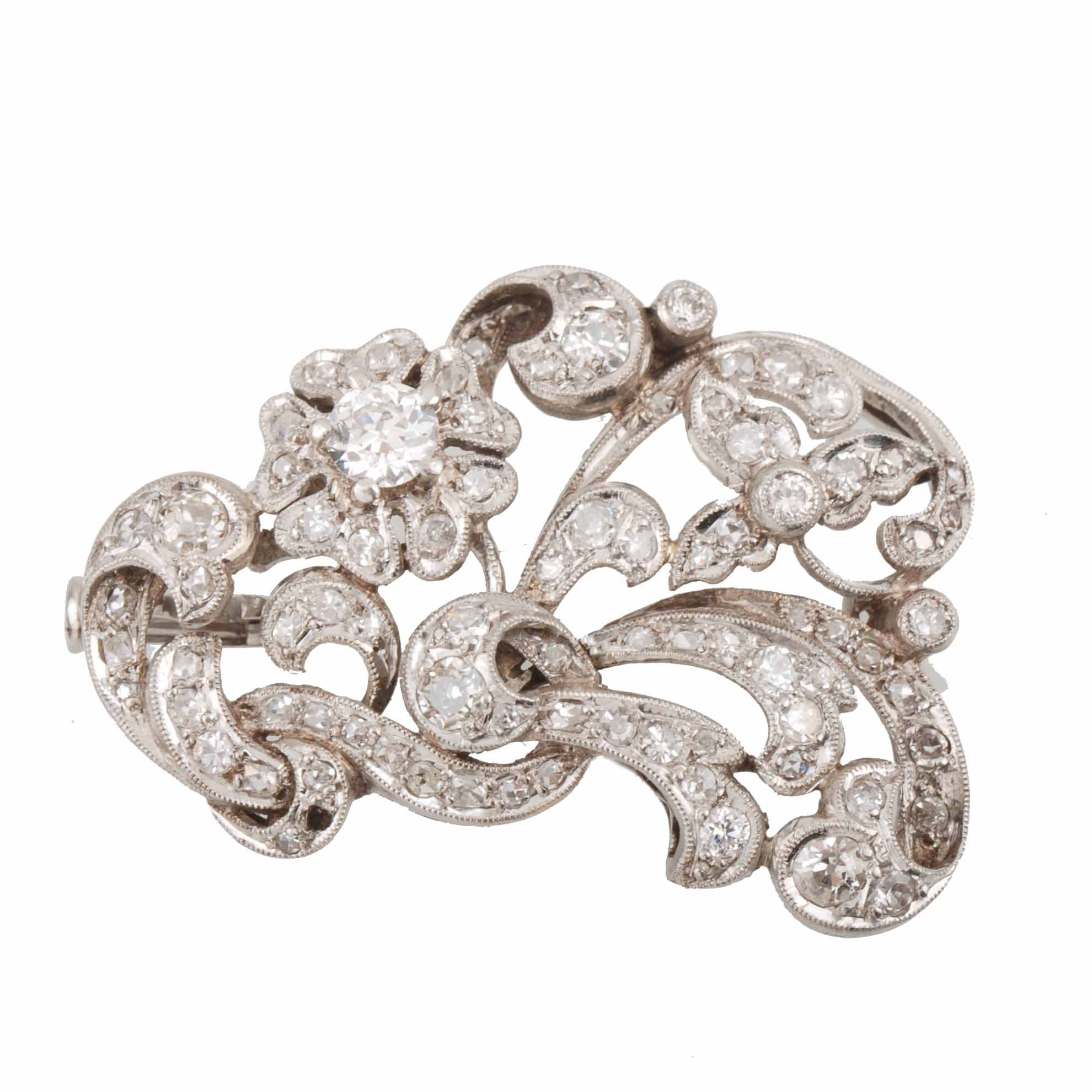 WHITE GOLD BROOCH WITH DIAMONDS.