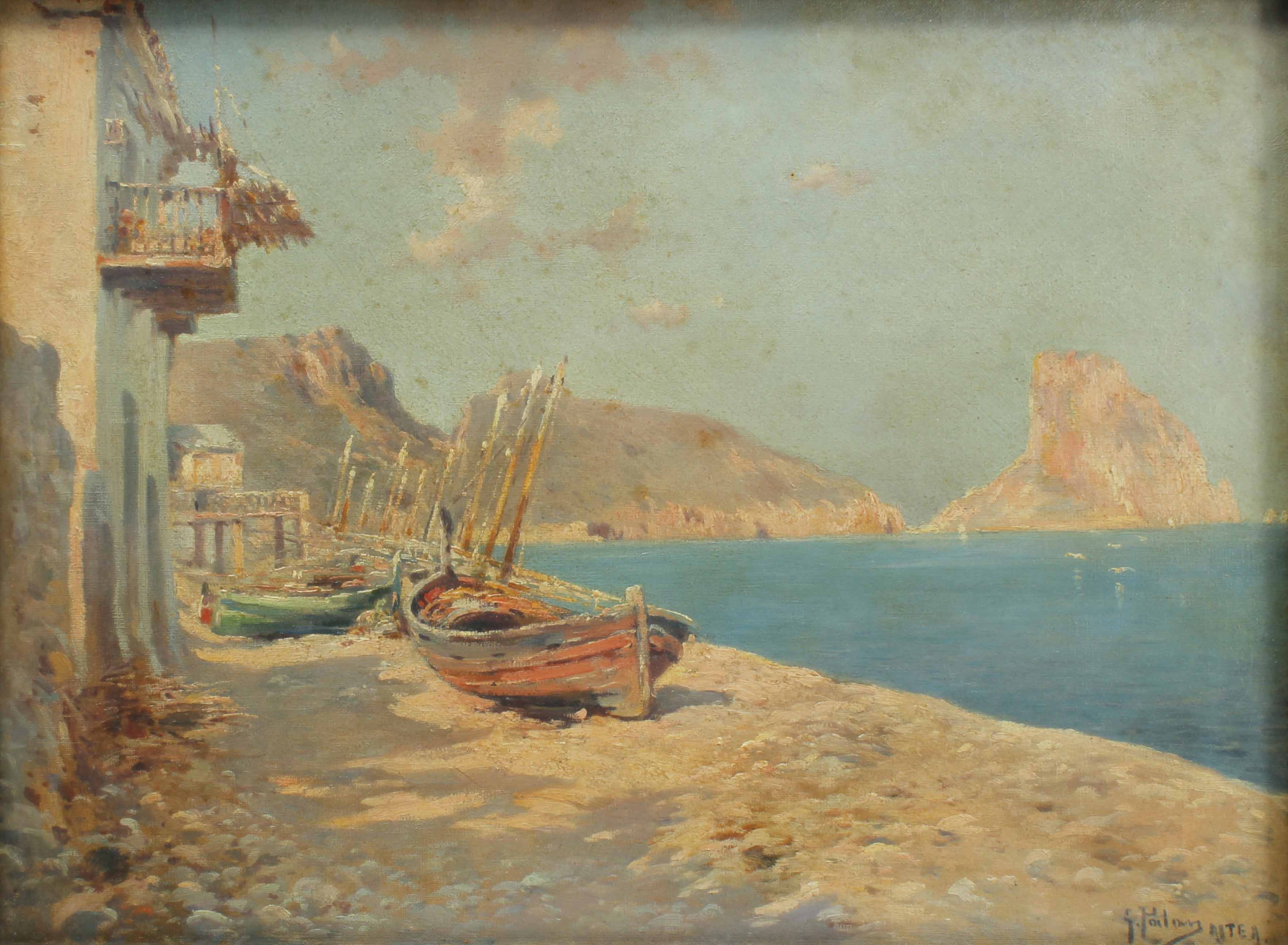 GENARO PALAU (1868-1933). "BARCAS EN LA PLAYA DE ALTEA". 