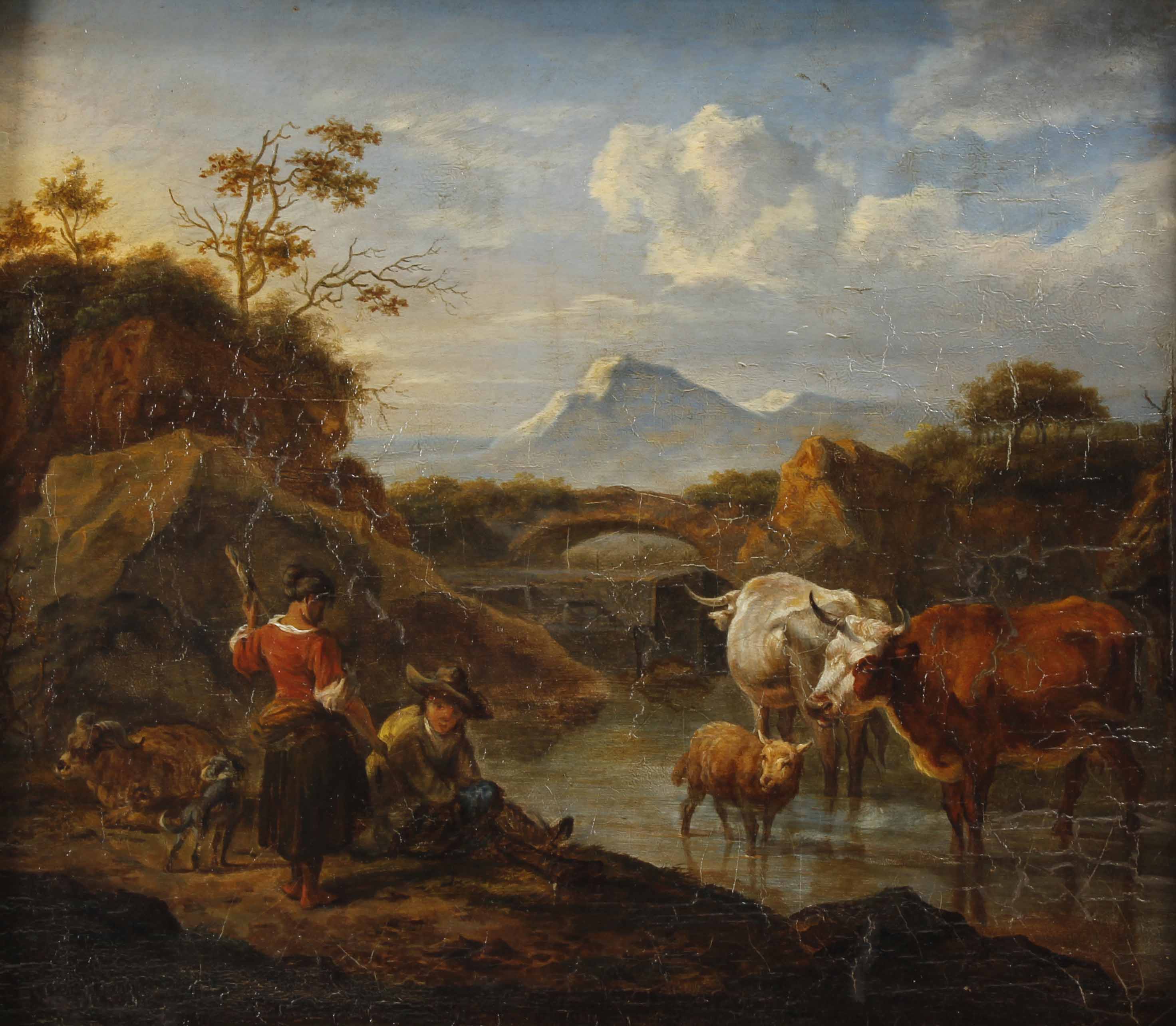 HENDRICK MOMMERS (1623-1693). "PAISAJE CON PASTORES Y VACAS