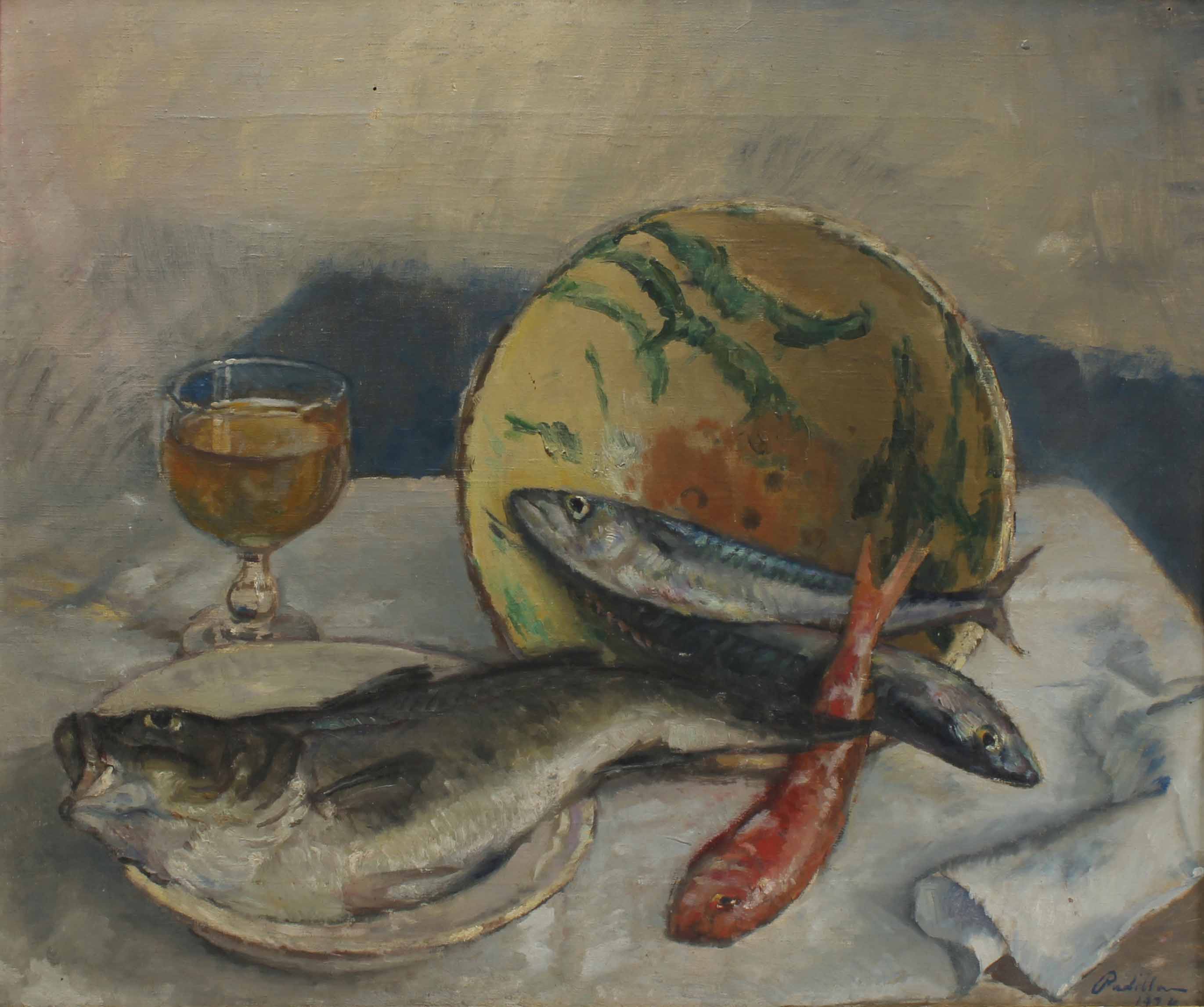 RAFAEL MARTÍNEZ PADILLA (1878-1961). "BODEGÓN CON PECES", 1