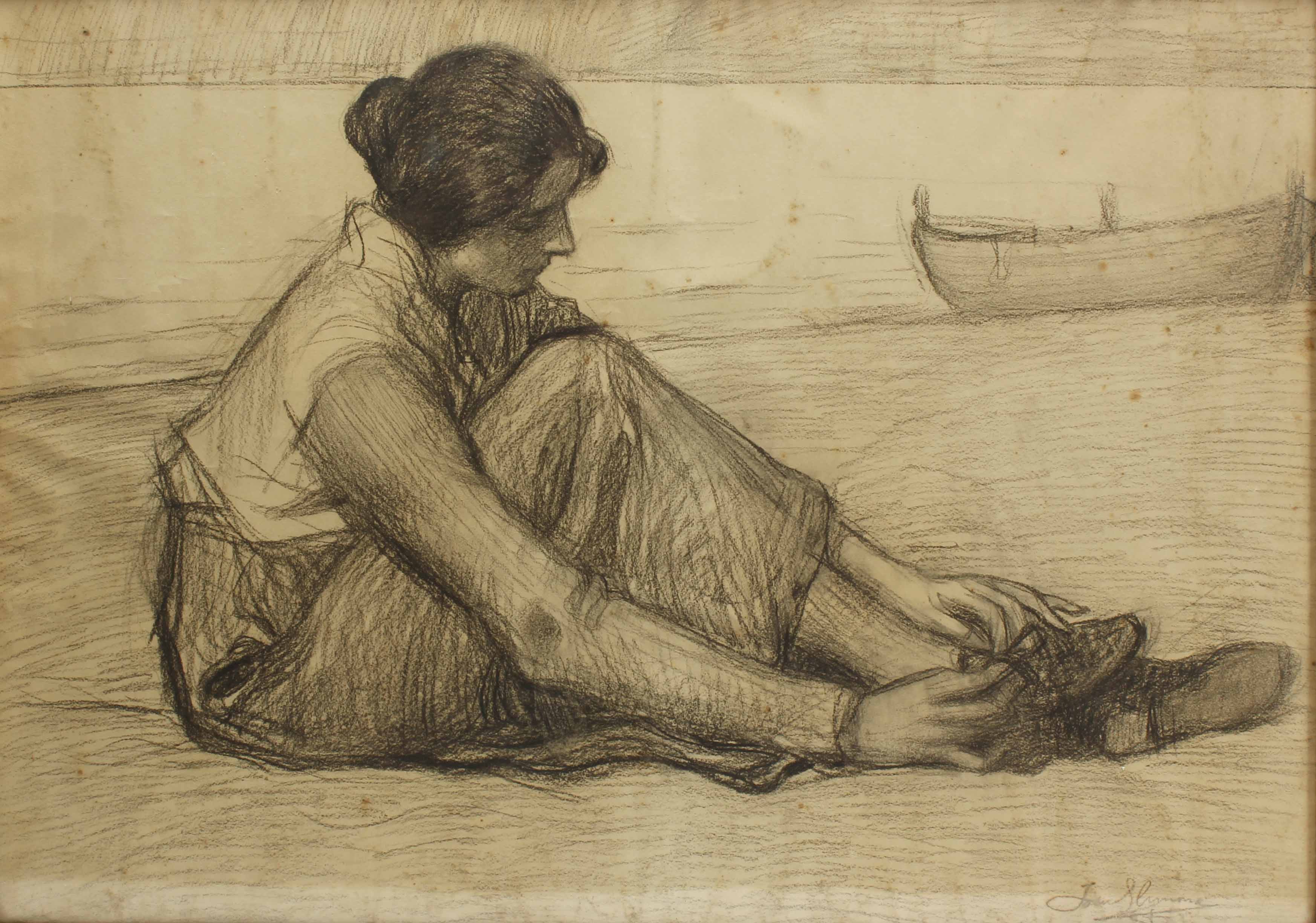 JOAN LLIMONA (1860-1926). "JOVEN JUNTO AL MAR".